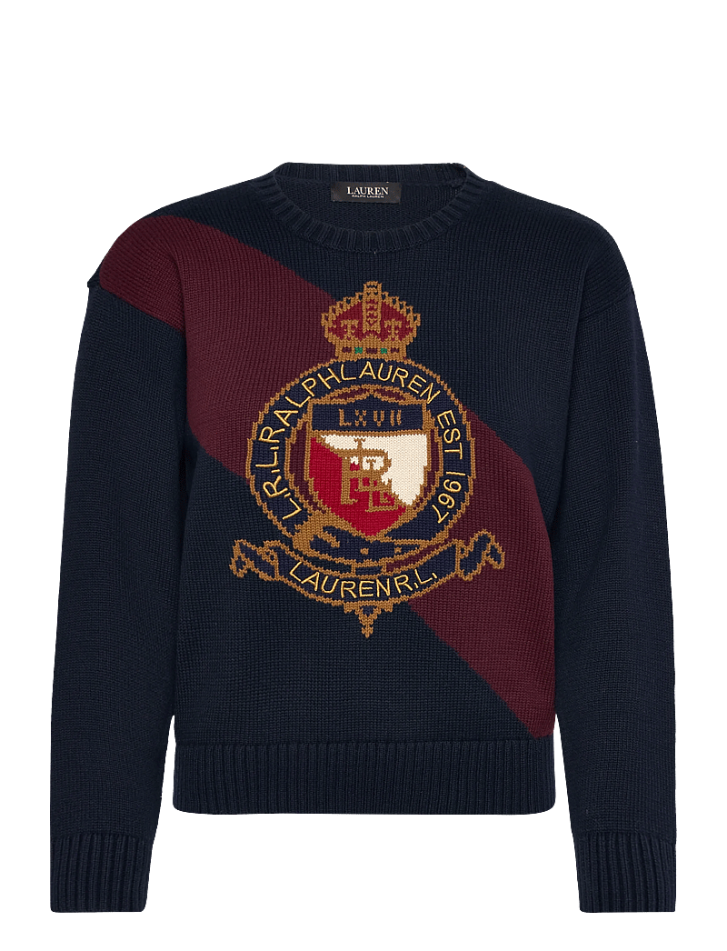 Lauren Ralph Lauren - Color-Blocked Crest Cotton Sweater - striktrøjer - lauren navy multi - 0