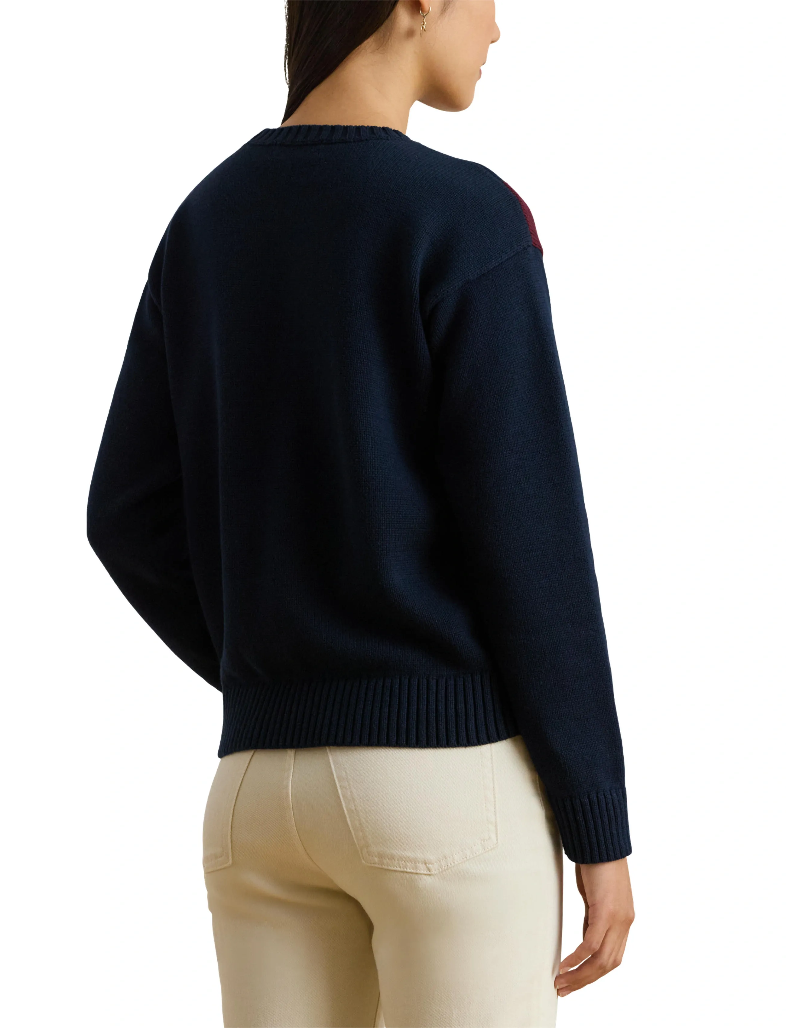 Lauren Ralph Lauren - Color-Blocked Crest Cotton Sweater - striktrøjer - lauren navy multi - 3