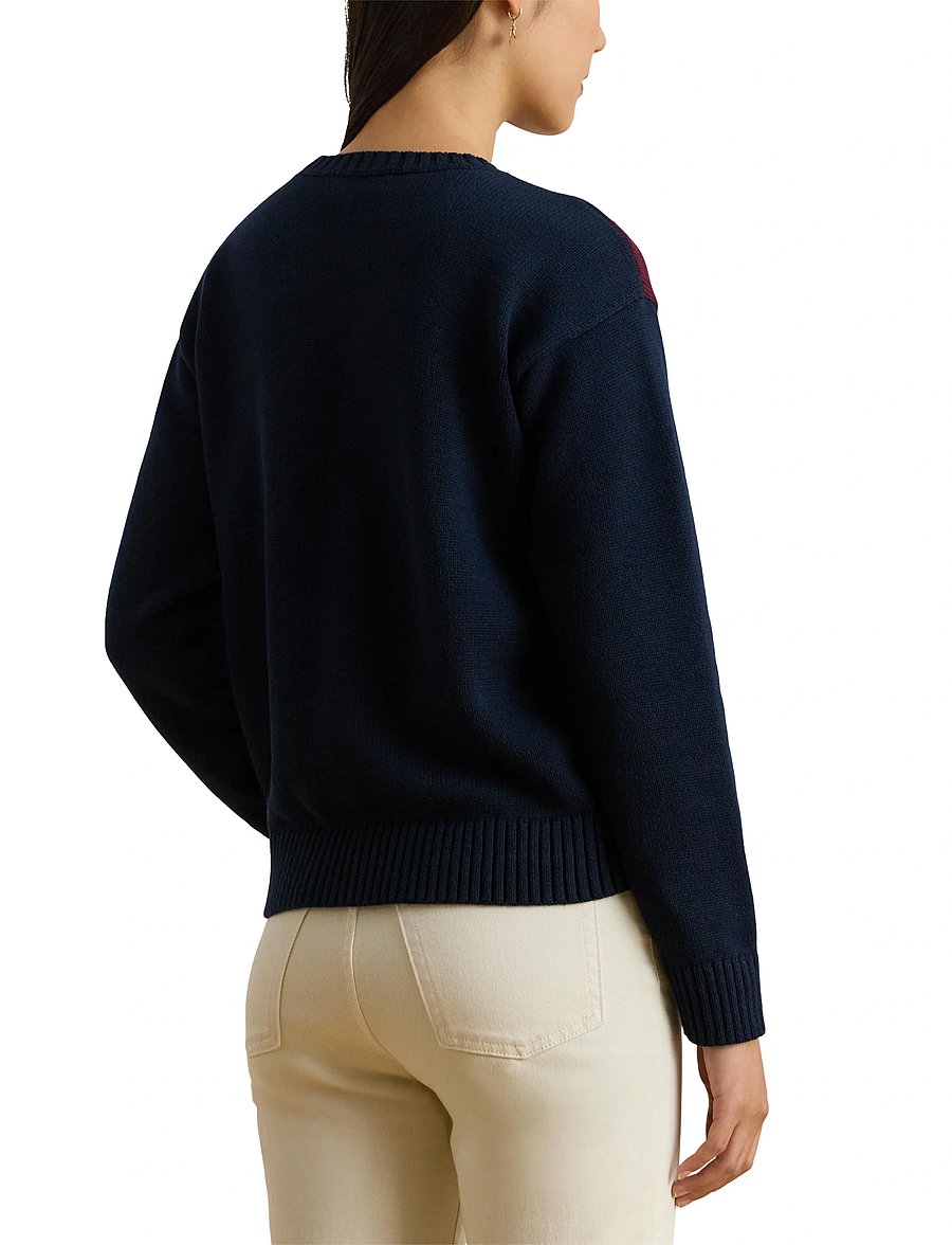 Lauren Ralph Lauren - Color-Blocked Crest Cotton Sweater - striktrøjer - lauren navy multi - 3