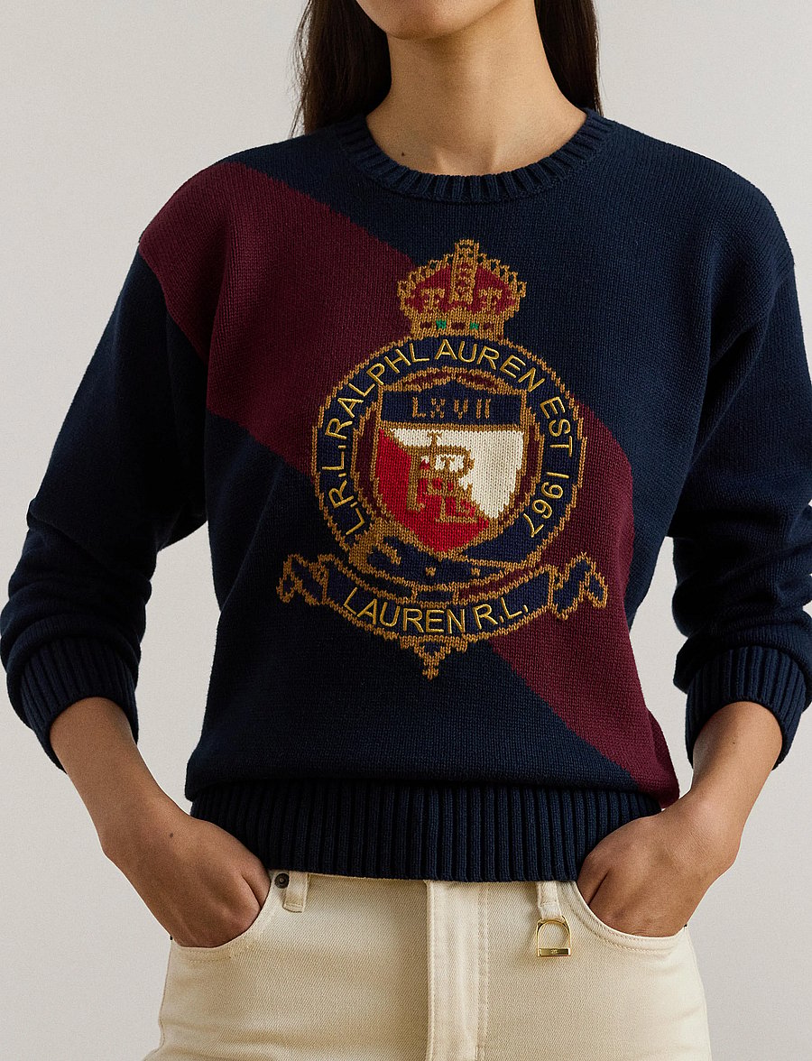 Lauren Ralph Lauren - Color-Blocked Crest Cotton Sweater - striktrøjer - lauren navy multi - 4