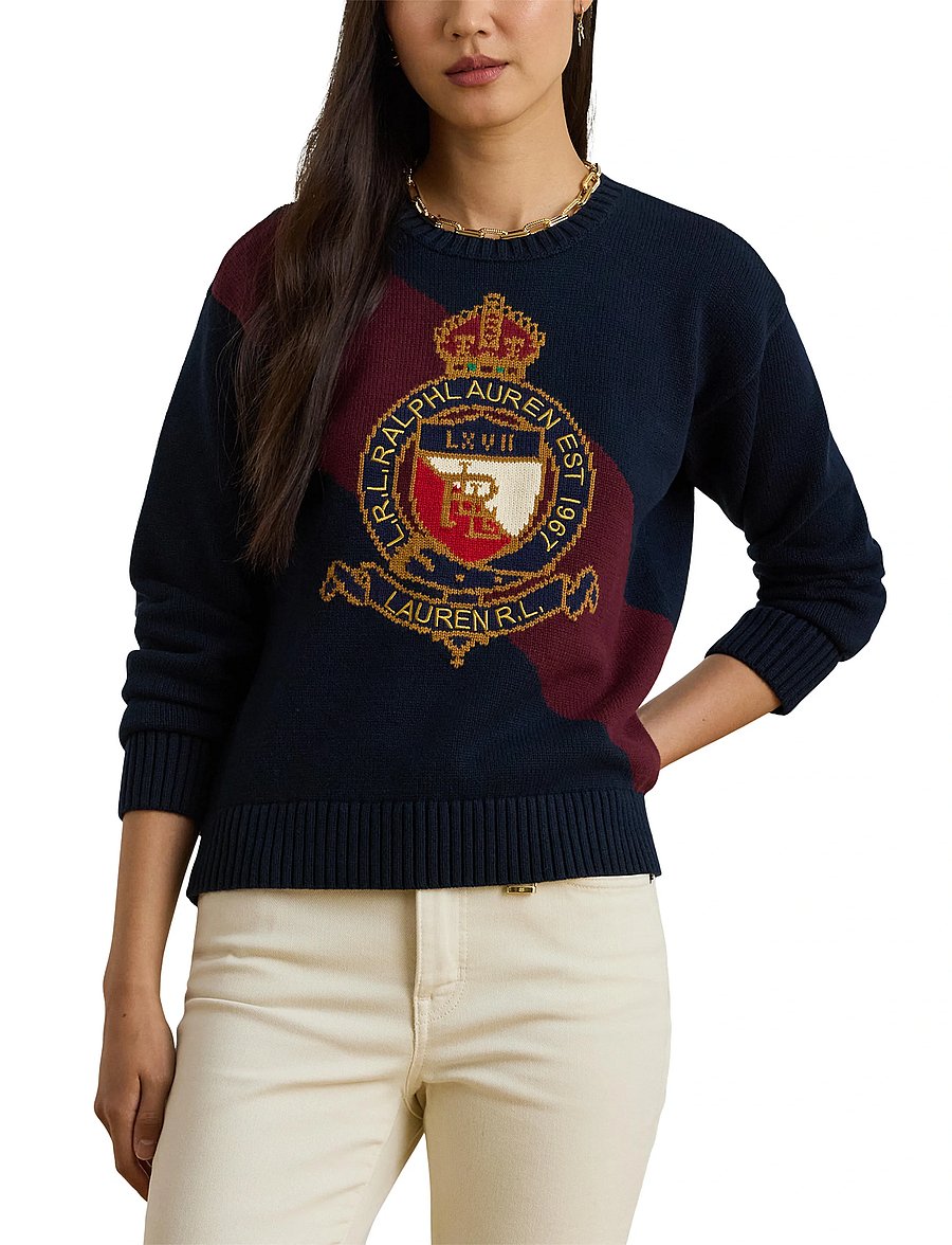 Lauren Ralph Lauren - Color-Blocked Crest Cotton Sweater - striktrøjer - lauren navy multi - 5
