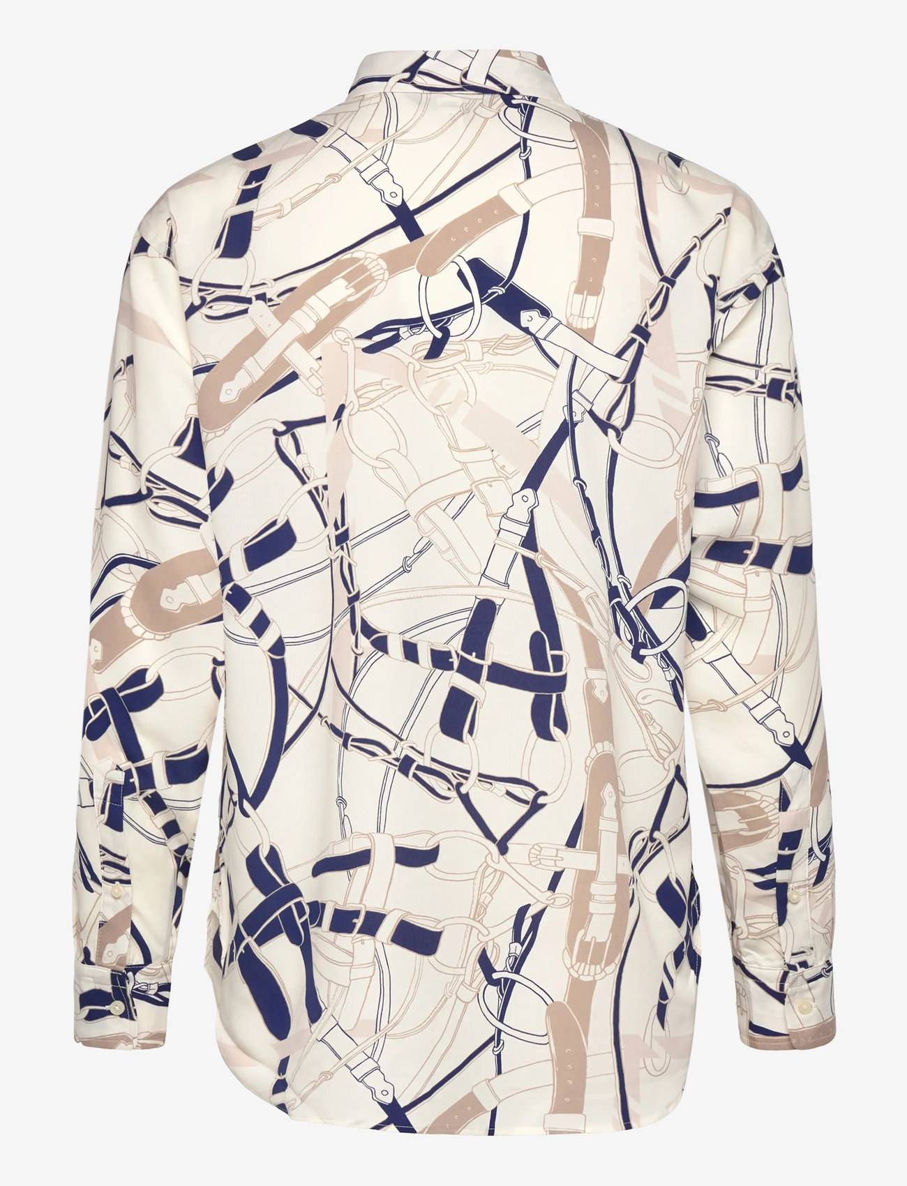Lauren Ralph Lauren - Relaxed Fit Belting-Print Crepe Shirt - långärmade skjortor - cream/navy - 1