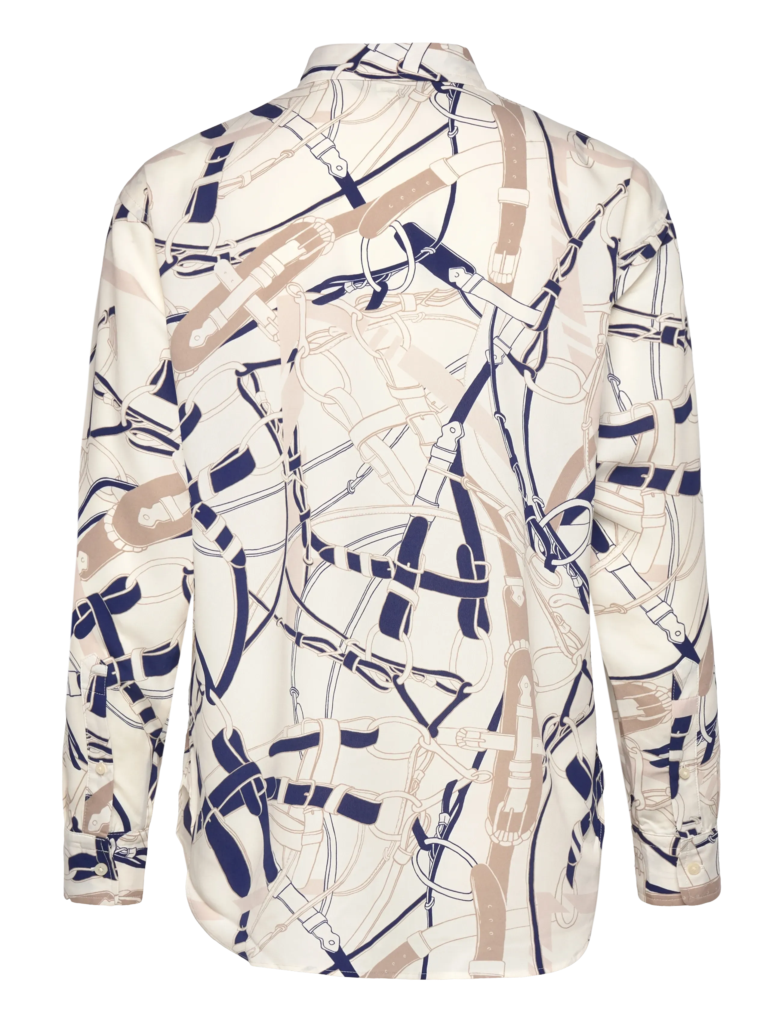 Lauren Ralph Lauren - Relaxed Fit Belting-Print Crepe Shirt - langærmede skjorter - cream/navy - 1