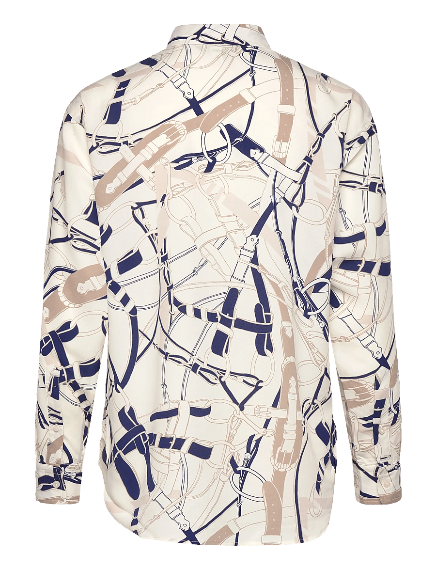 Lauren Ralph Lauren - Relaxed Fit Belting-Print Crepe Shirt - long-sleeved shirts - cream/navy - 1