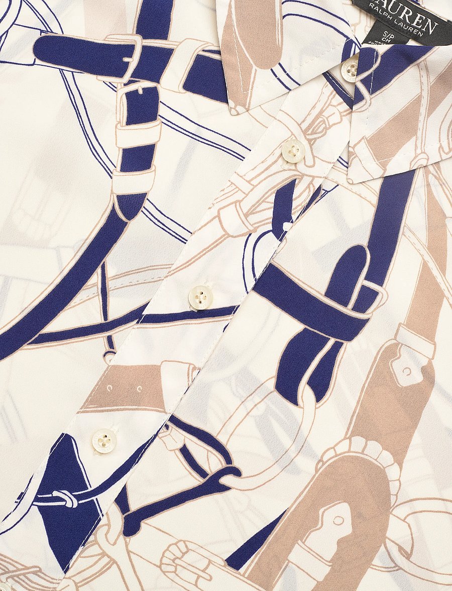 Lauren Ralph Lauren - Relaxed Fit Belting-Print Crepe Shirt - long-sleeved shirts - cream/navy - 2