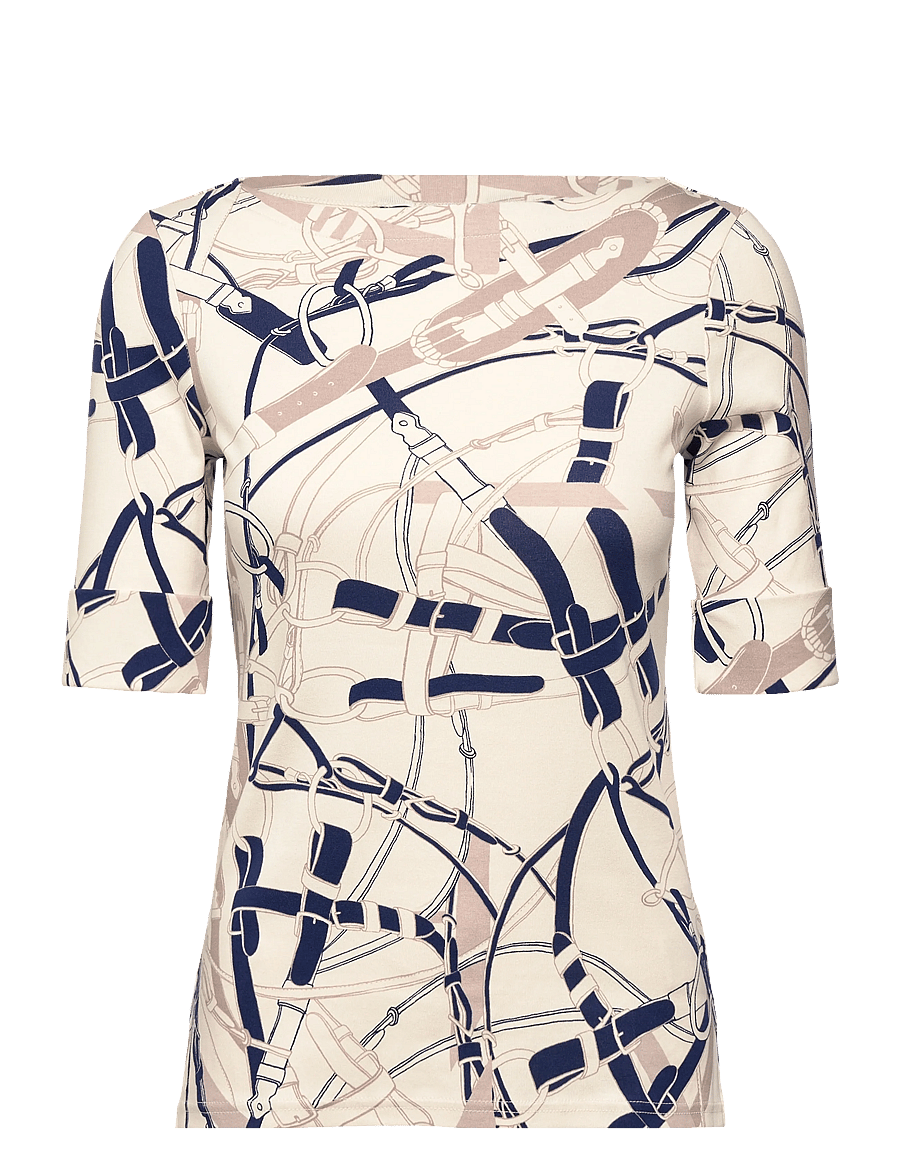 Lauren Ralph Lauren - Belting-Print Cotton Boatneck Tee - cream/navy multi - 0