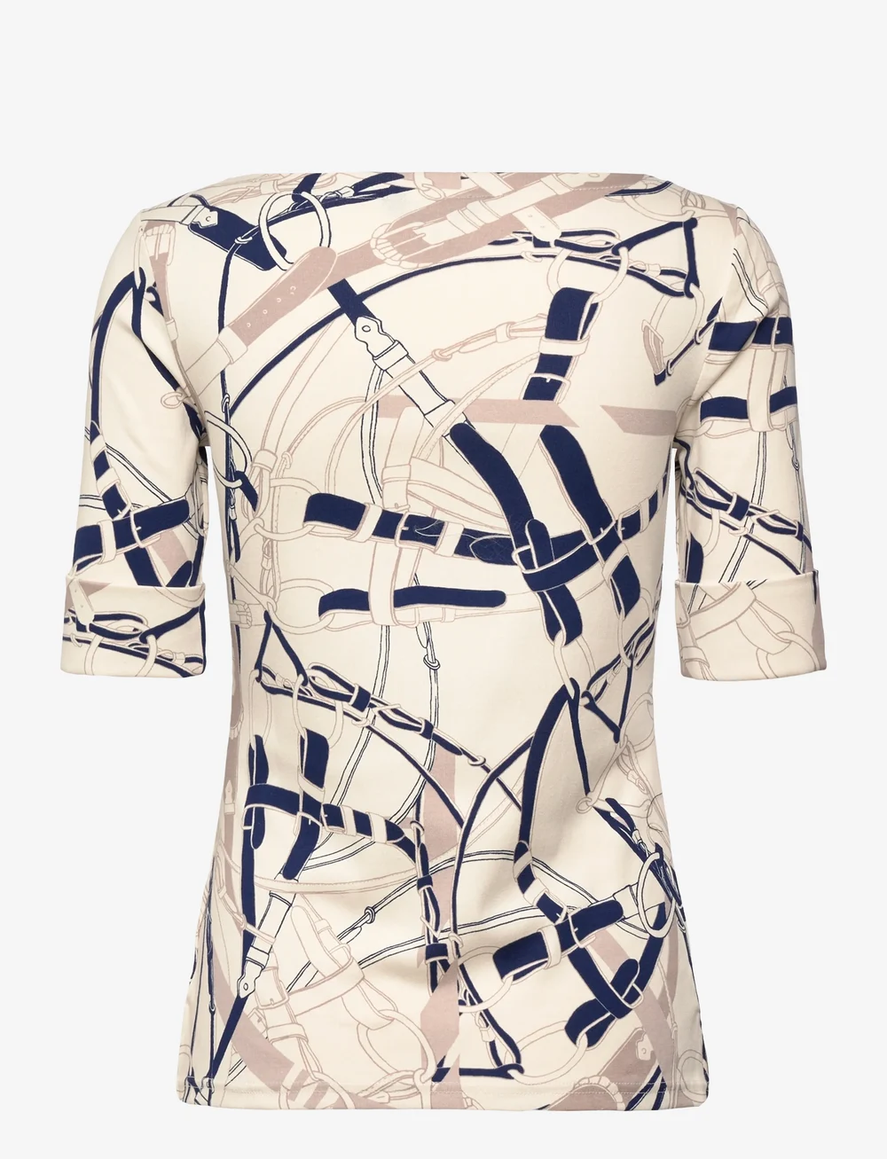 Lauren Ralph Lauren - Belting-Print Cotton Boatneck Tee - t-särgid - cream/navy multi - 1