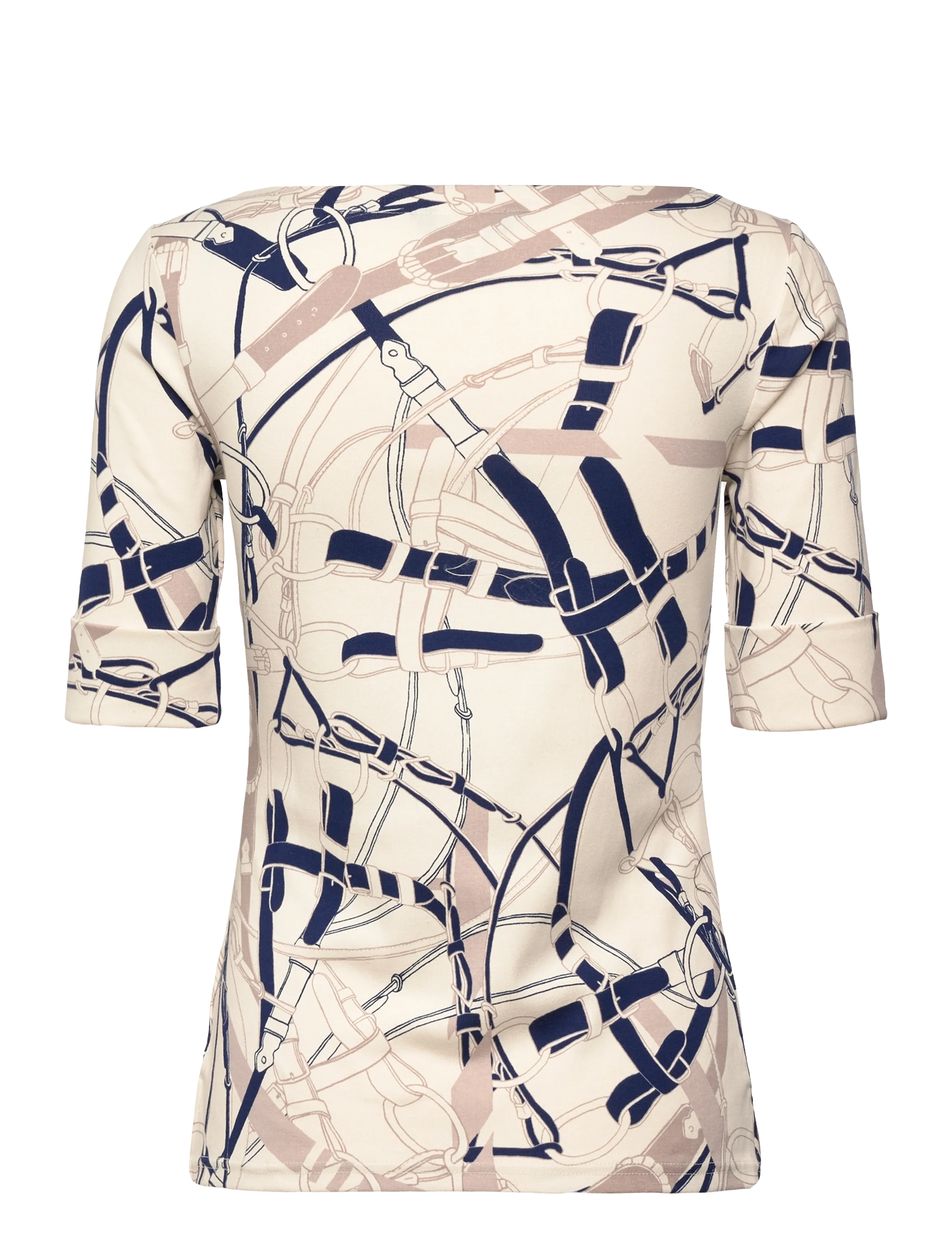 Lauren Ralph Lauren - Belting-Print Cotton Boatneck Tee - cream/navy multi - 1