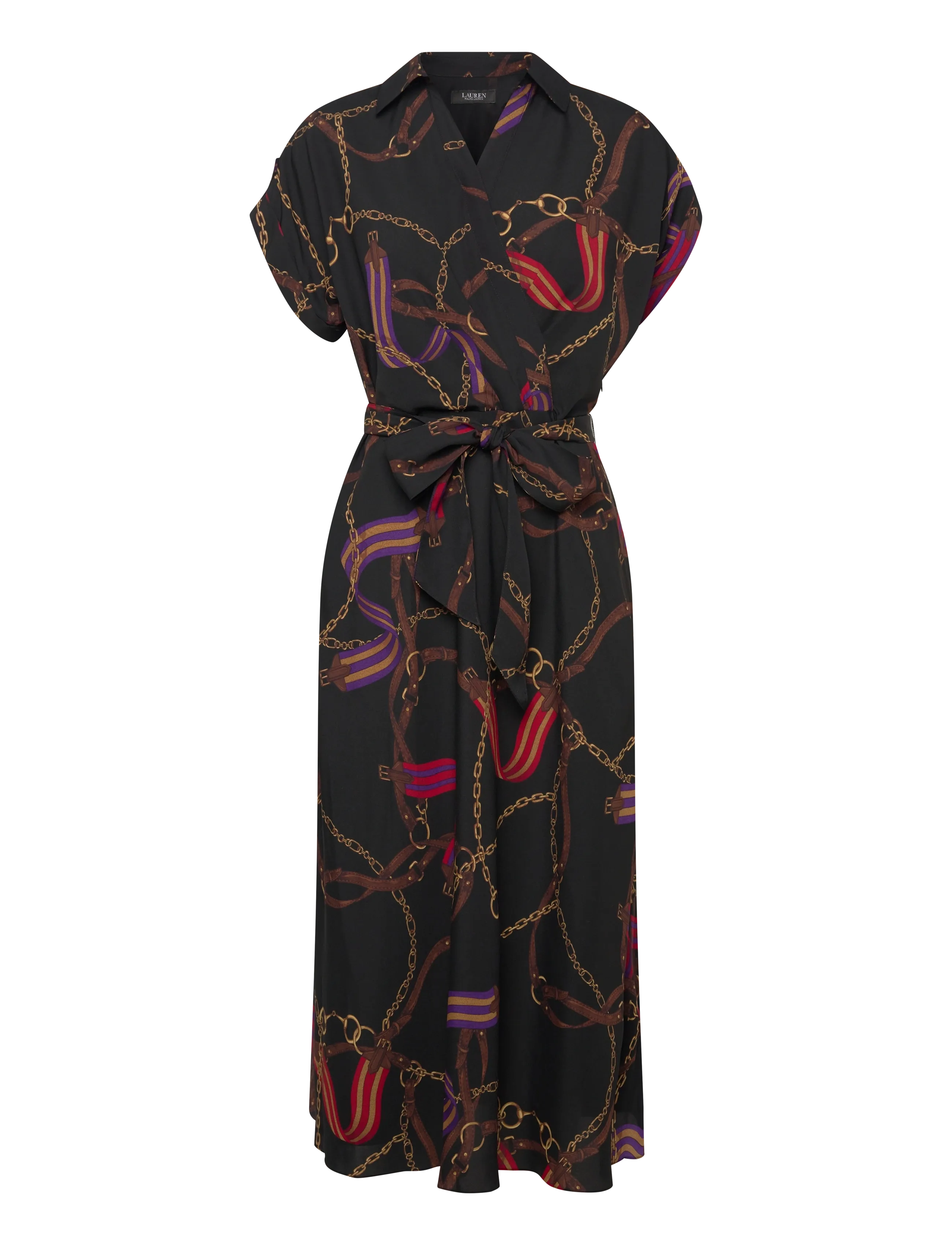 Lauren Ralph Lauren Belting-Print Belted Crepe Dress, 34, Black, Designere > Shirt Dresses, Dame