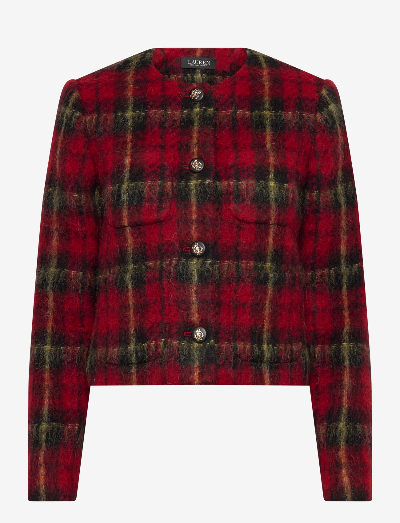 Lauren Ralph Lauren - Plaid Mohair Cropped Jacket - cropped blazers - red/black/yellow - 0