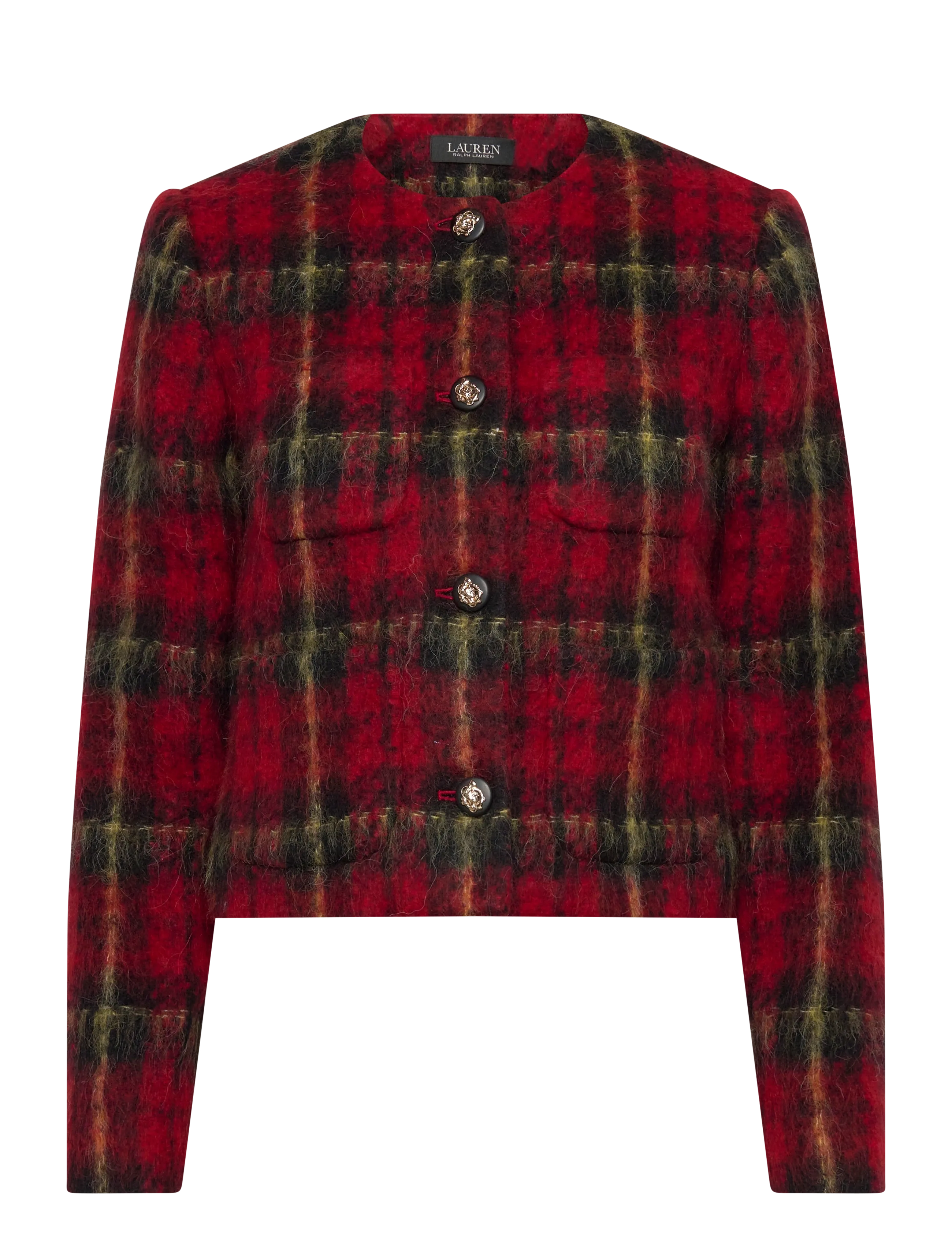 Plaid Mohair Cropped Jacket - RED/BLACK/YELLOW