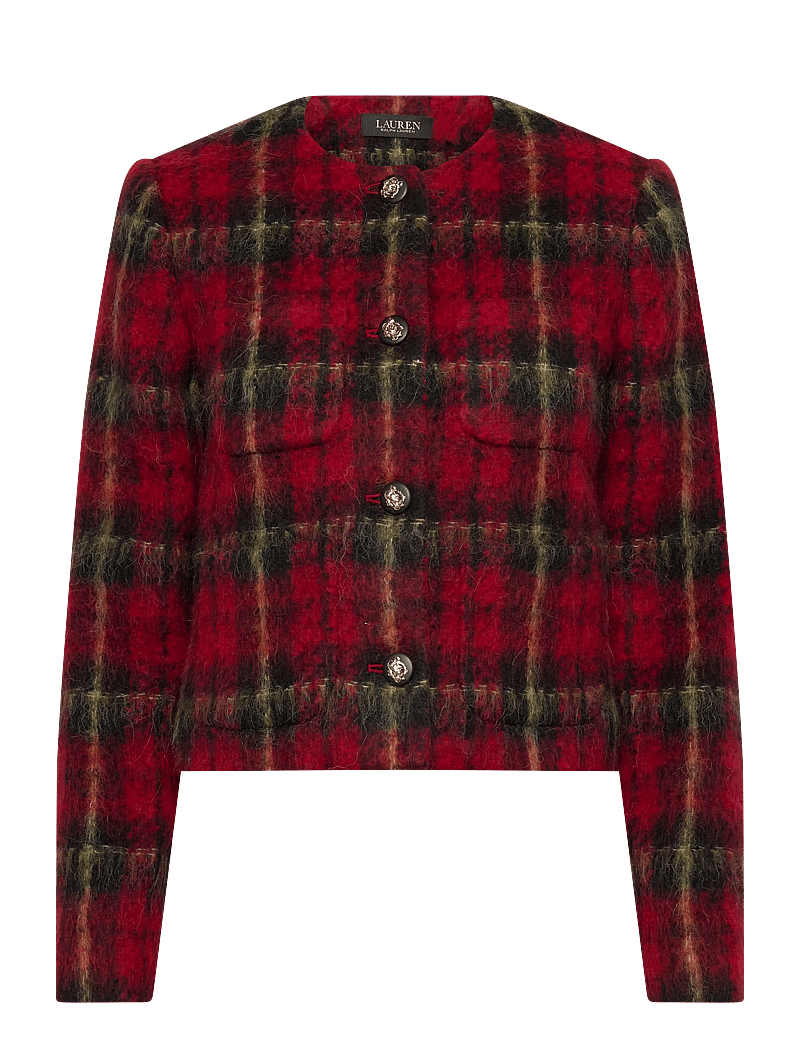 Lauren Ralph Lauren - Plaid Mohair Cropped Jacket - ulljackor - red/black/yellow - 0