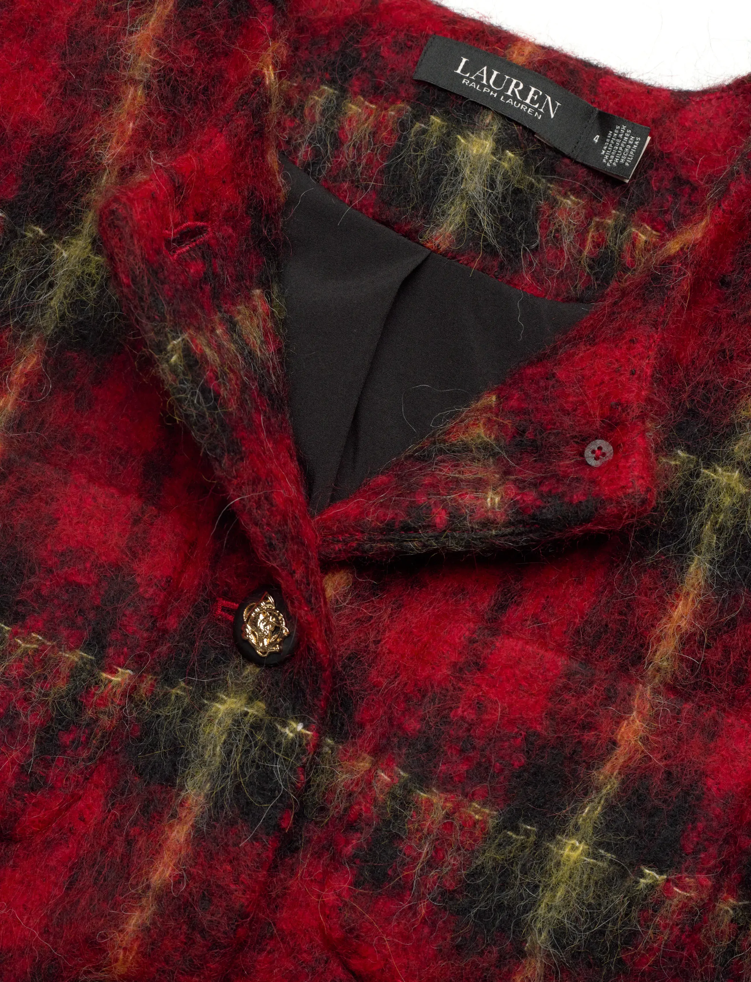 Lauren Ralph Lauren - Plaid Mohair Cropped Jacket - wool jackets - red/black/yellow - 2