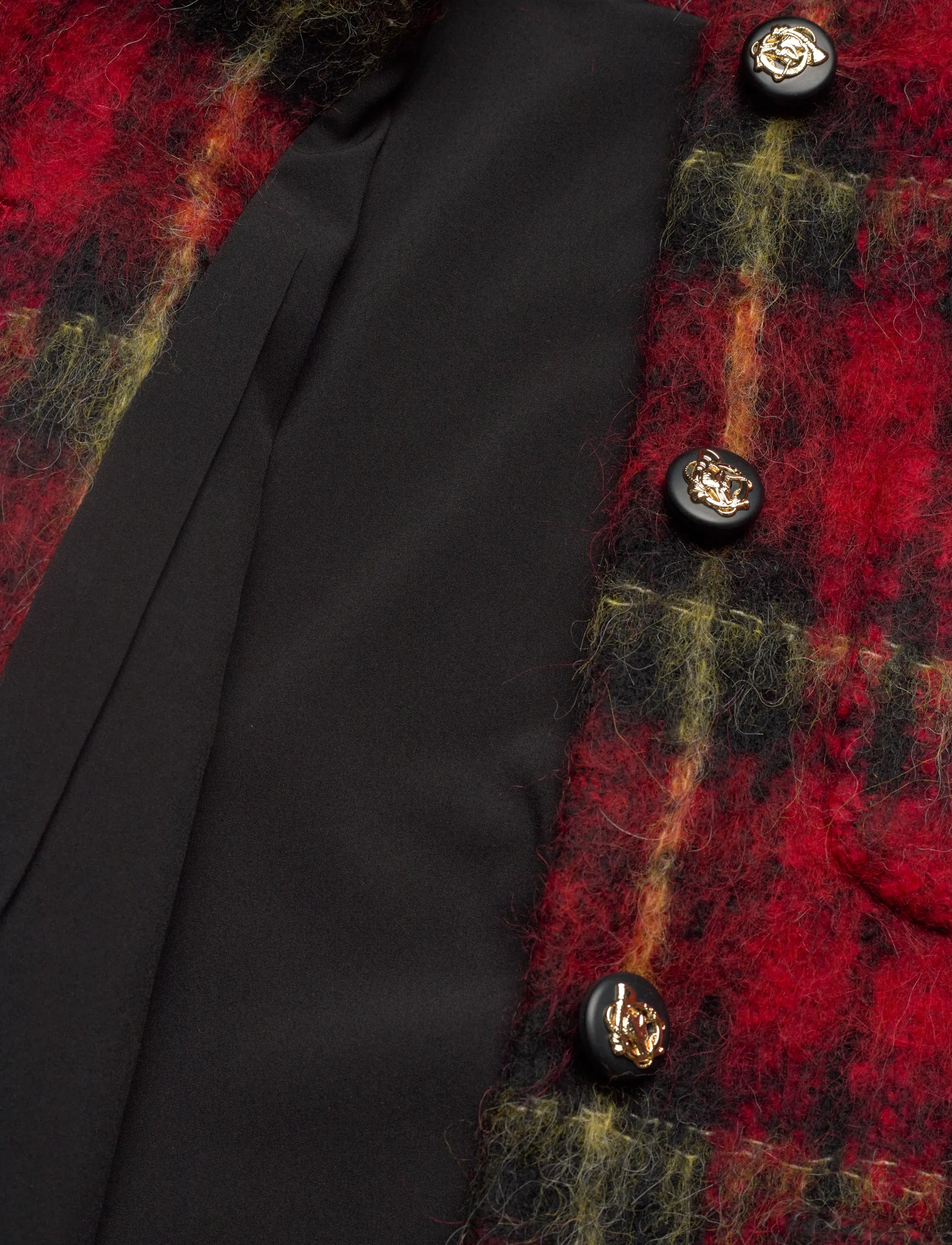 Lauren Ralph Lauren - Plaid Mohair Cropped Jacket - wool jackets - red/black/yellow - 4