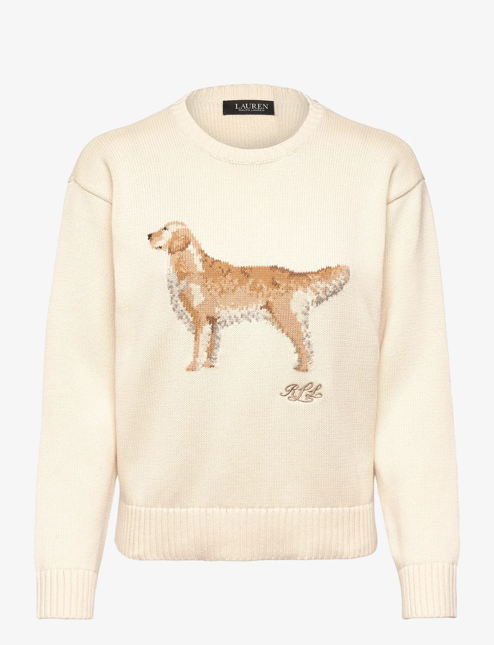 Lauren Ralph Lauren - Intarsia-Knit Golden Retriever Sweater - gensere - mascarpone cream - 0