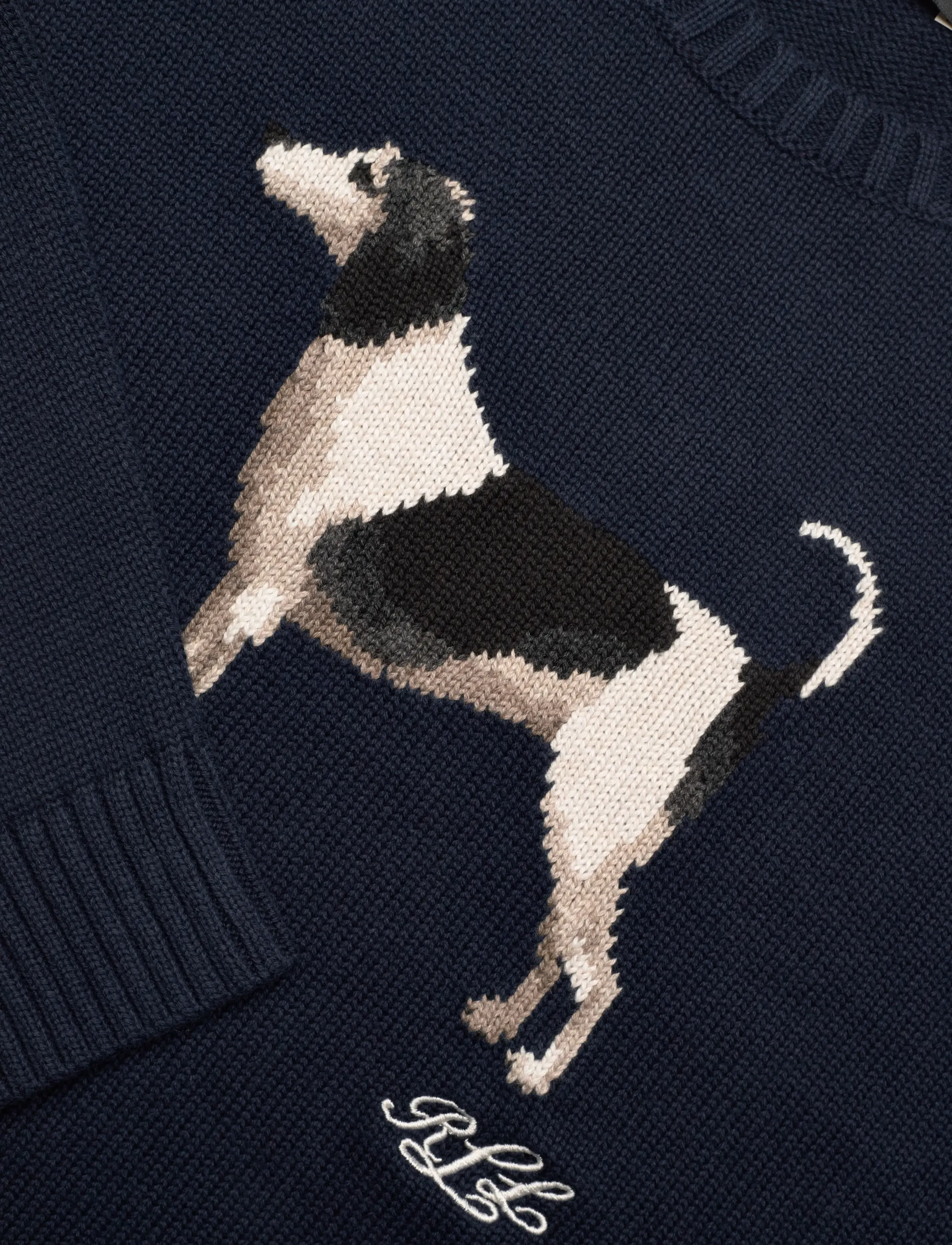 Lauren Ralph Lauren - Intarsia-Knit Dog Cotton Sweater - sviitrid - lauren navy - 2