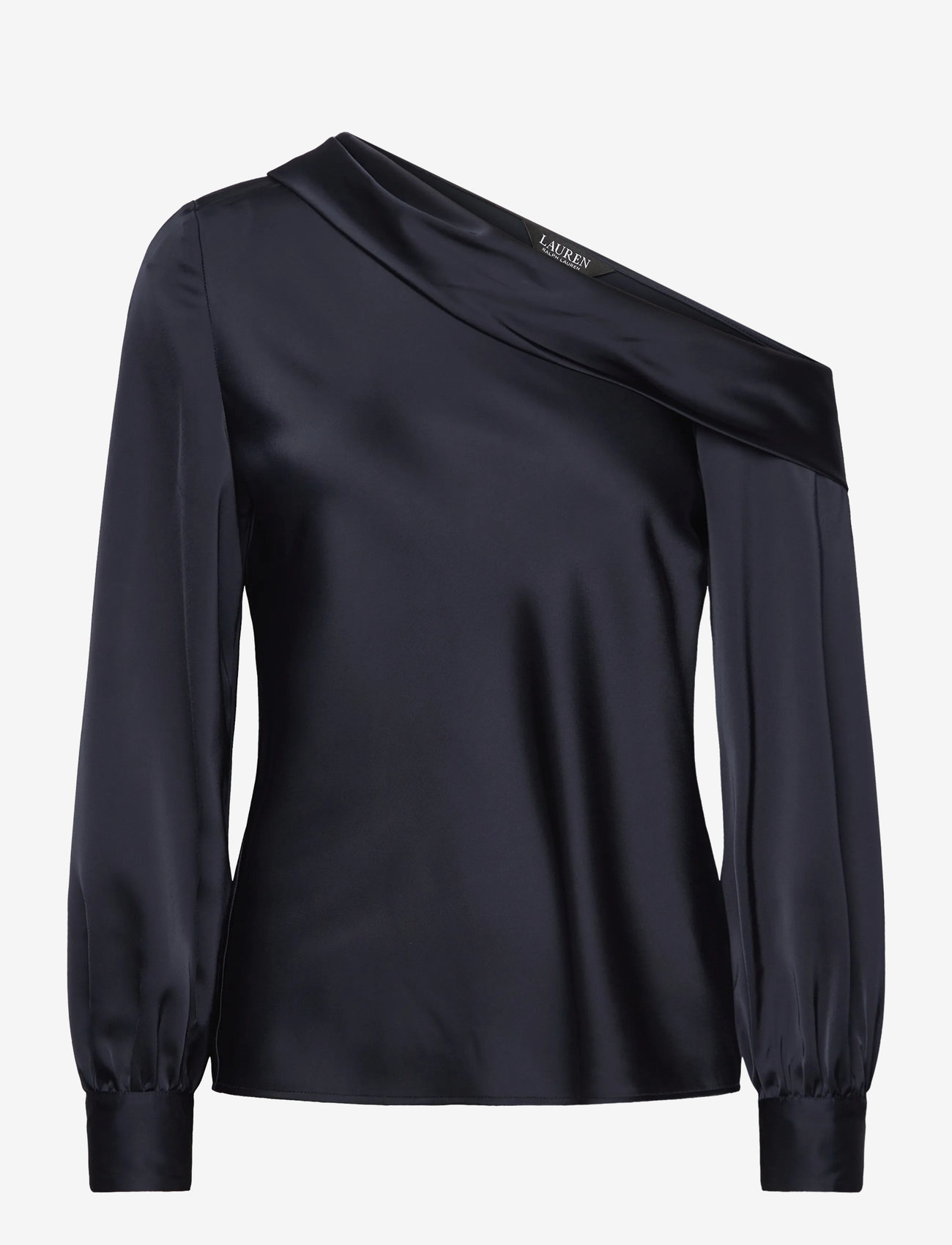 Lauren Ralph Lauren - Satin Charmeuse One-Shoulder Blouse - långärmade blusar - lauren navy - 0
