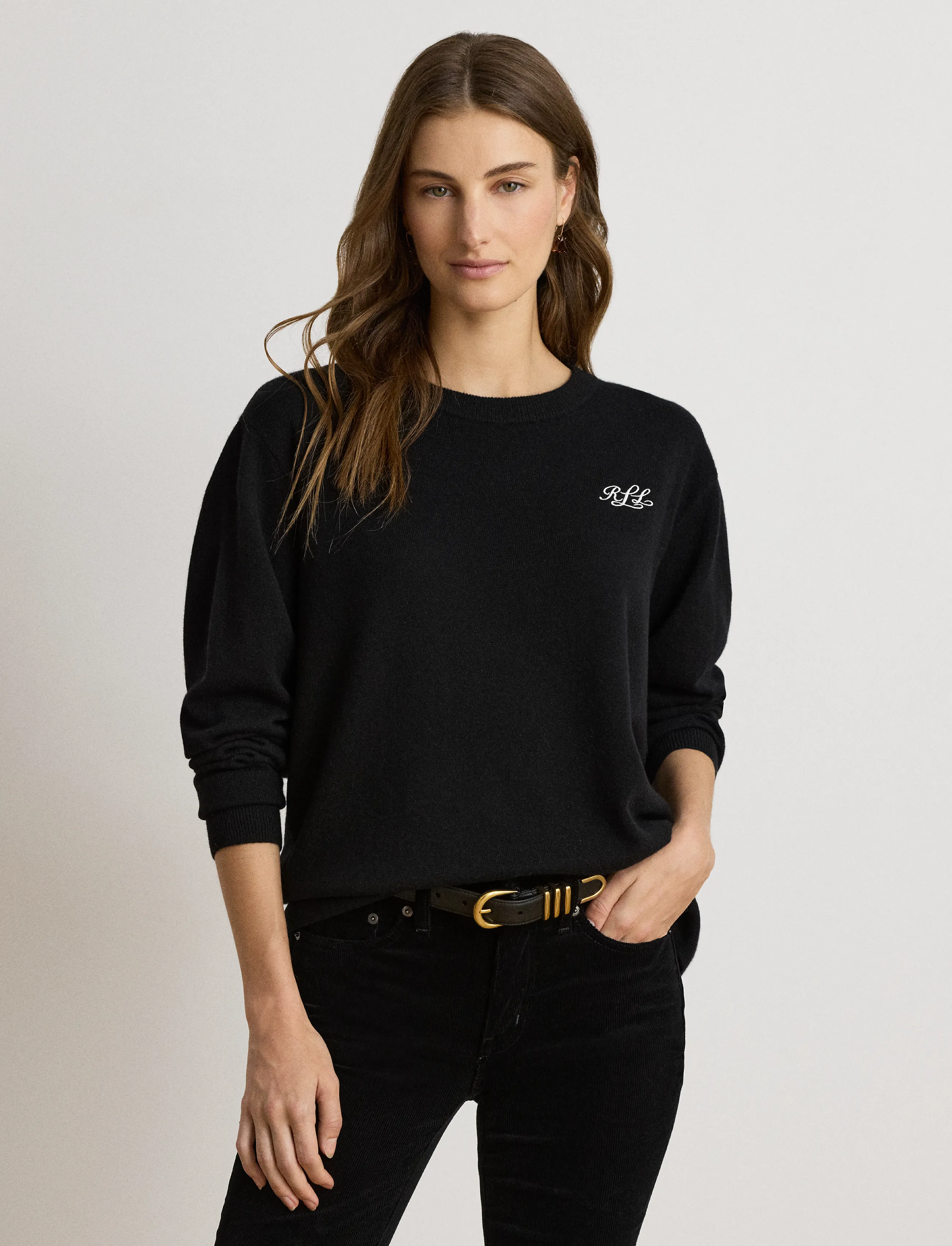 Lauren Ralph Lauren Embroidered Cashmere Crewneck Sweater - Lauren Ralph Lauren - BLACK / black