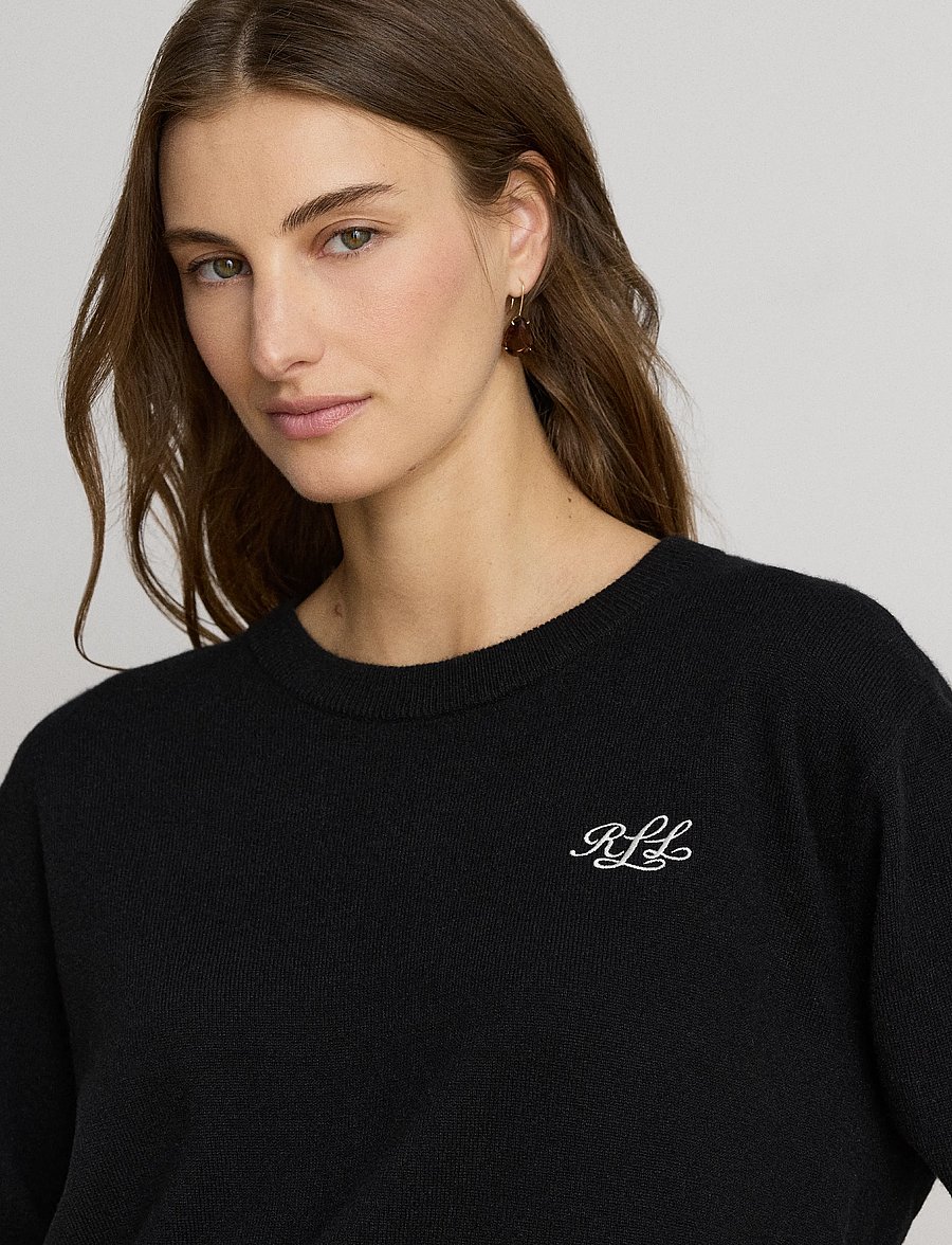 Lauren Ralph Lauren - Embroidered Cashmere Crewneck Sweater - cashmere - black - 4