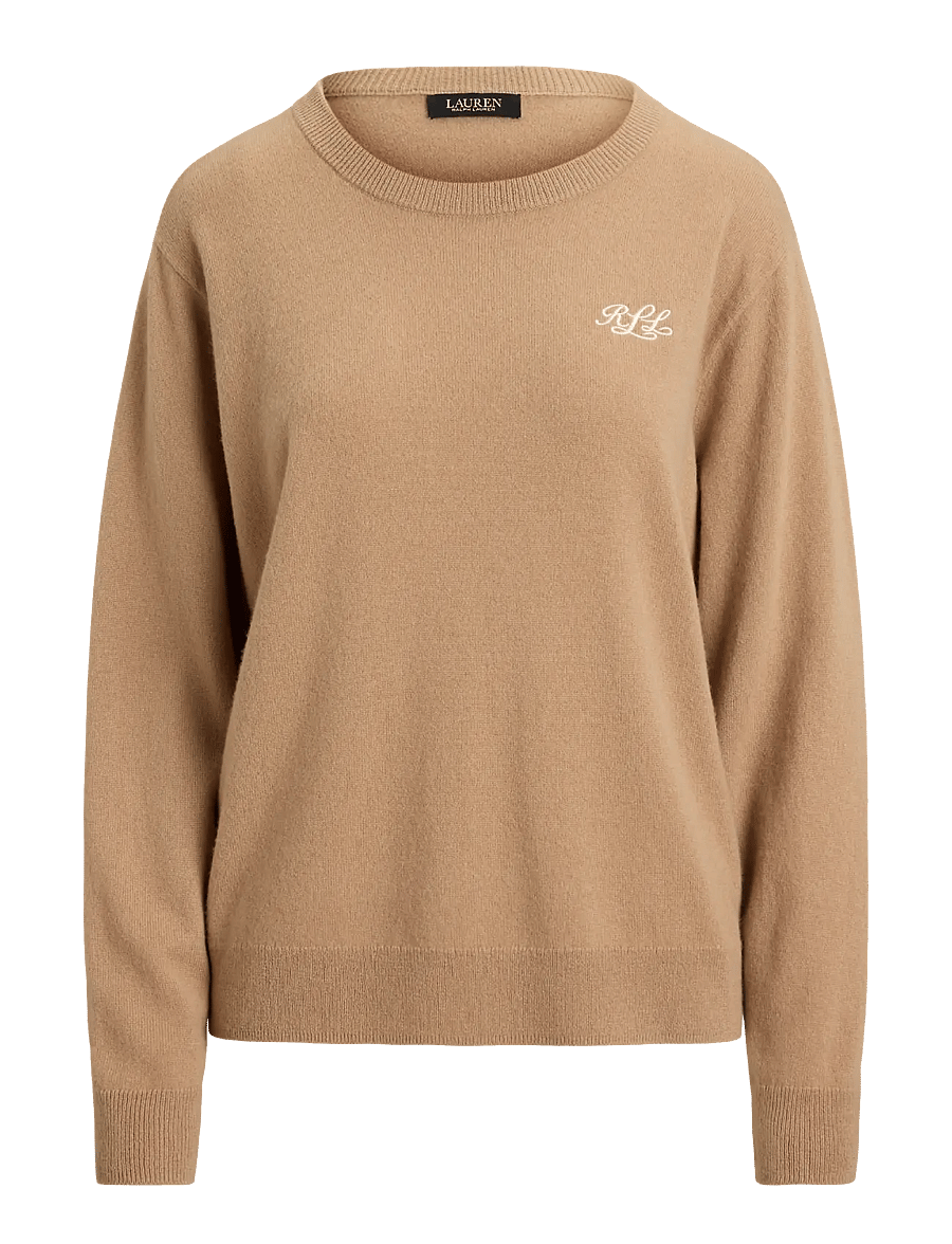 Lauren Ralph Lauren - Embroidered Cashmere Crewneck Sweater - cashmere - lauren camel - 1