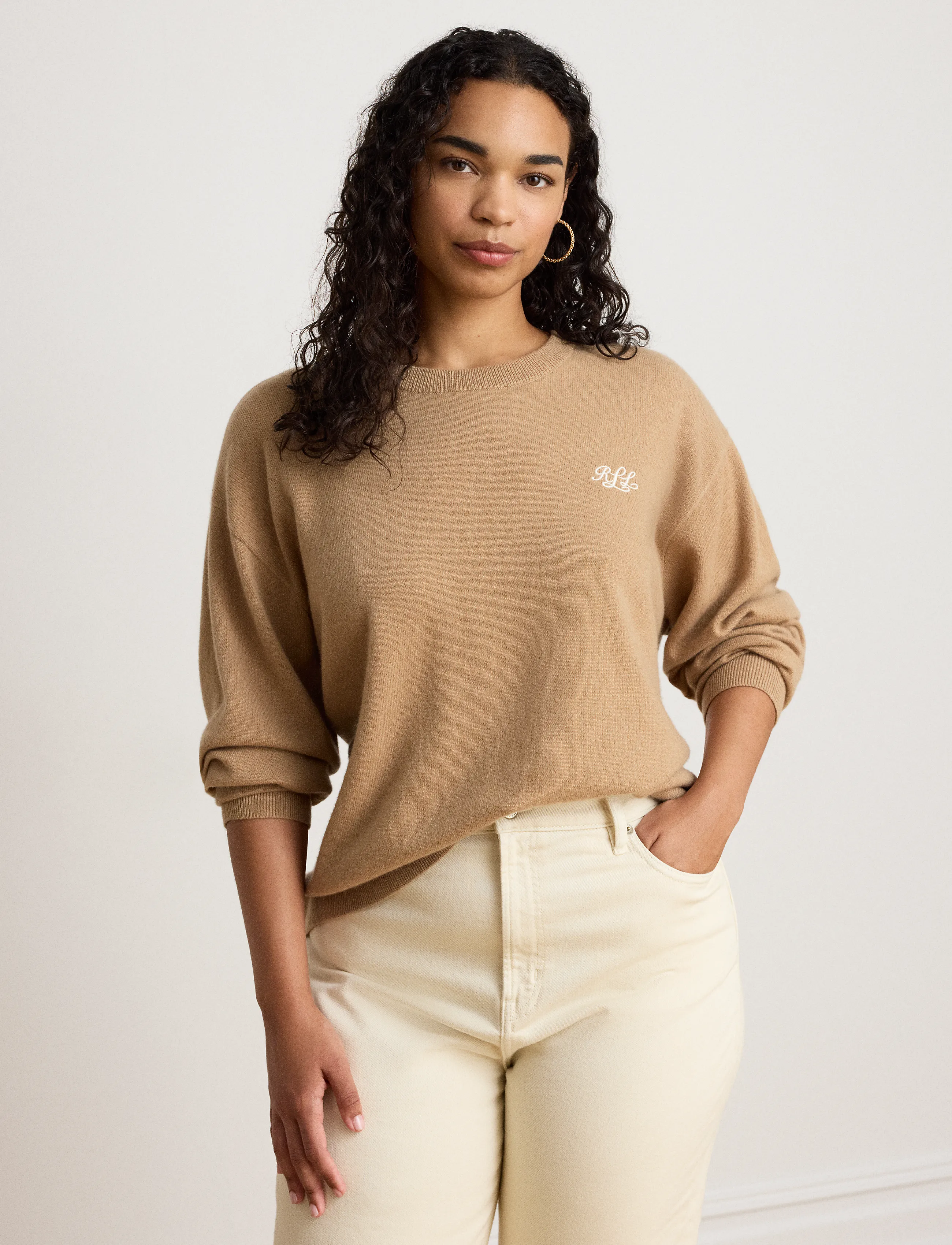 Lauren Ralph Lauren - Embroidered Cashmere Crewneck Sweater - cashmere - lauren camel - 4