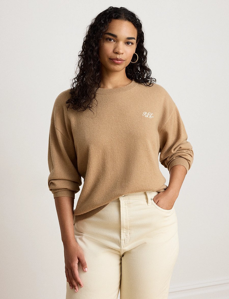 Lauren Ralph Lauren - Embroidered Cashmere Crewneck Sweater - cashmere - lauren camel - 4