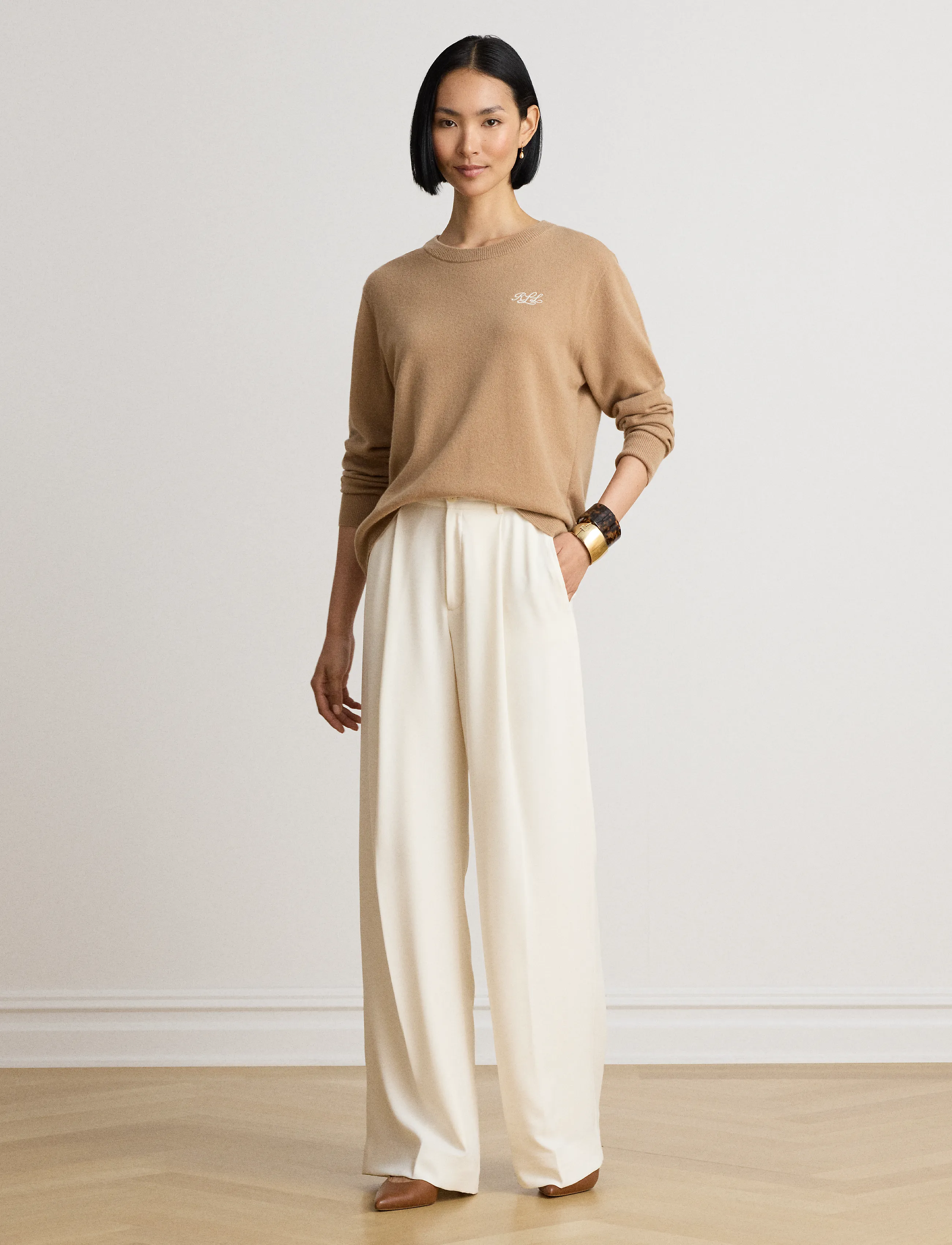 Lauren Ralph Lauren - Embroidered Cashmere Crewneck Sweater - cashmere - lauren camel - 5