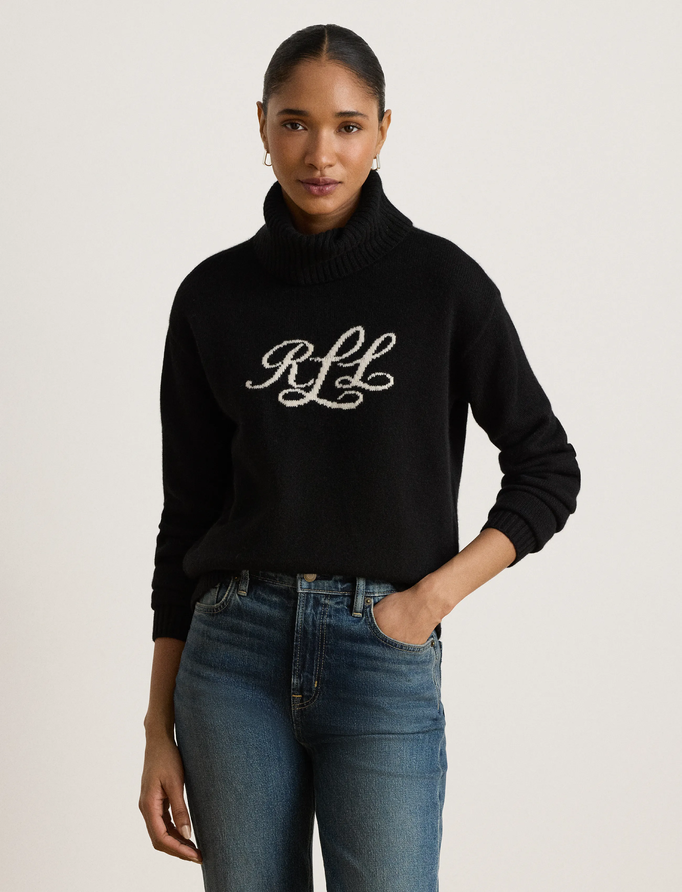 Lauren Ralph Lauren Logo Cashmere Turtleneck Sweater - Lauren Ralph Lauren - BLACK / black