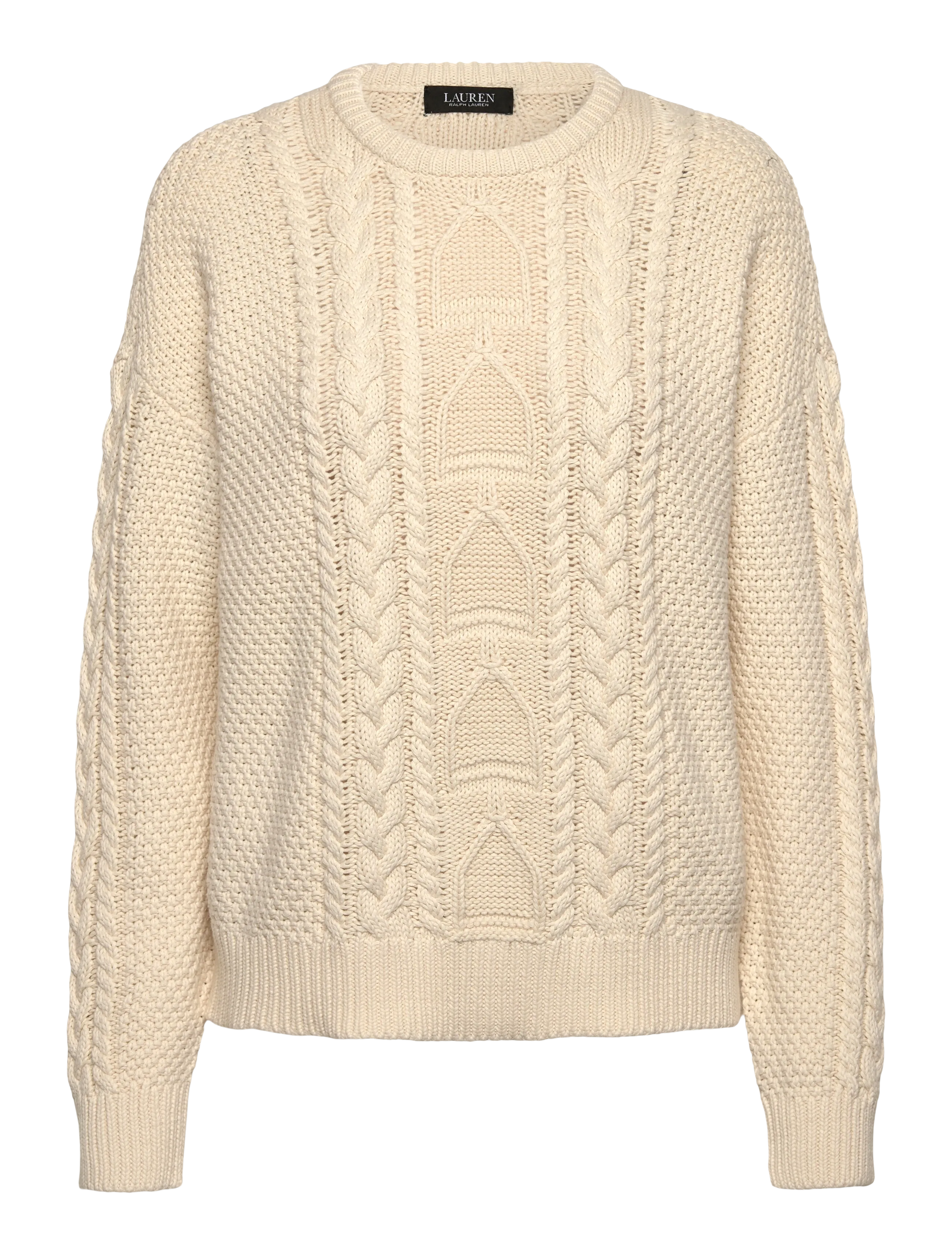 Lauren Ralph Lauren - Cable-Knit Cotton Crewneck Sweater - pullover - mascarpone cream - 1