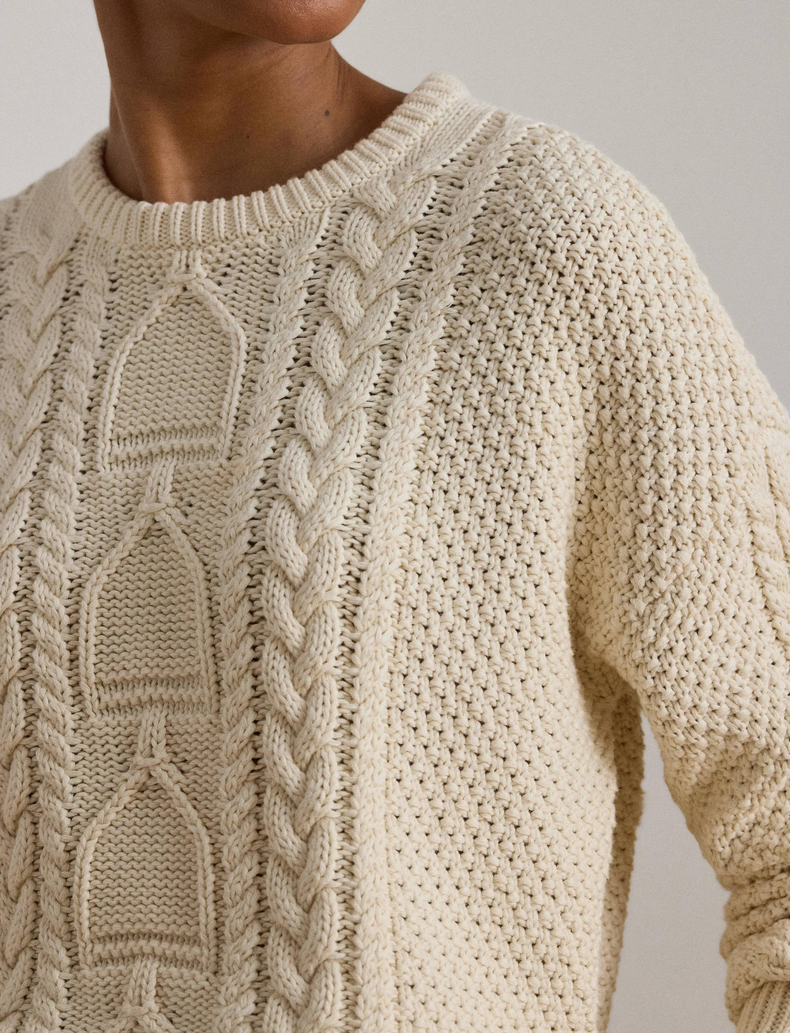 Lauren Ralph Lauren - Cable-Knit Cotton Crewneck Sweater - pullover - mascarpone cream - 4