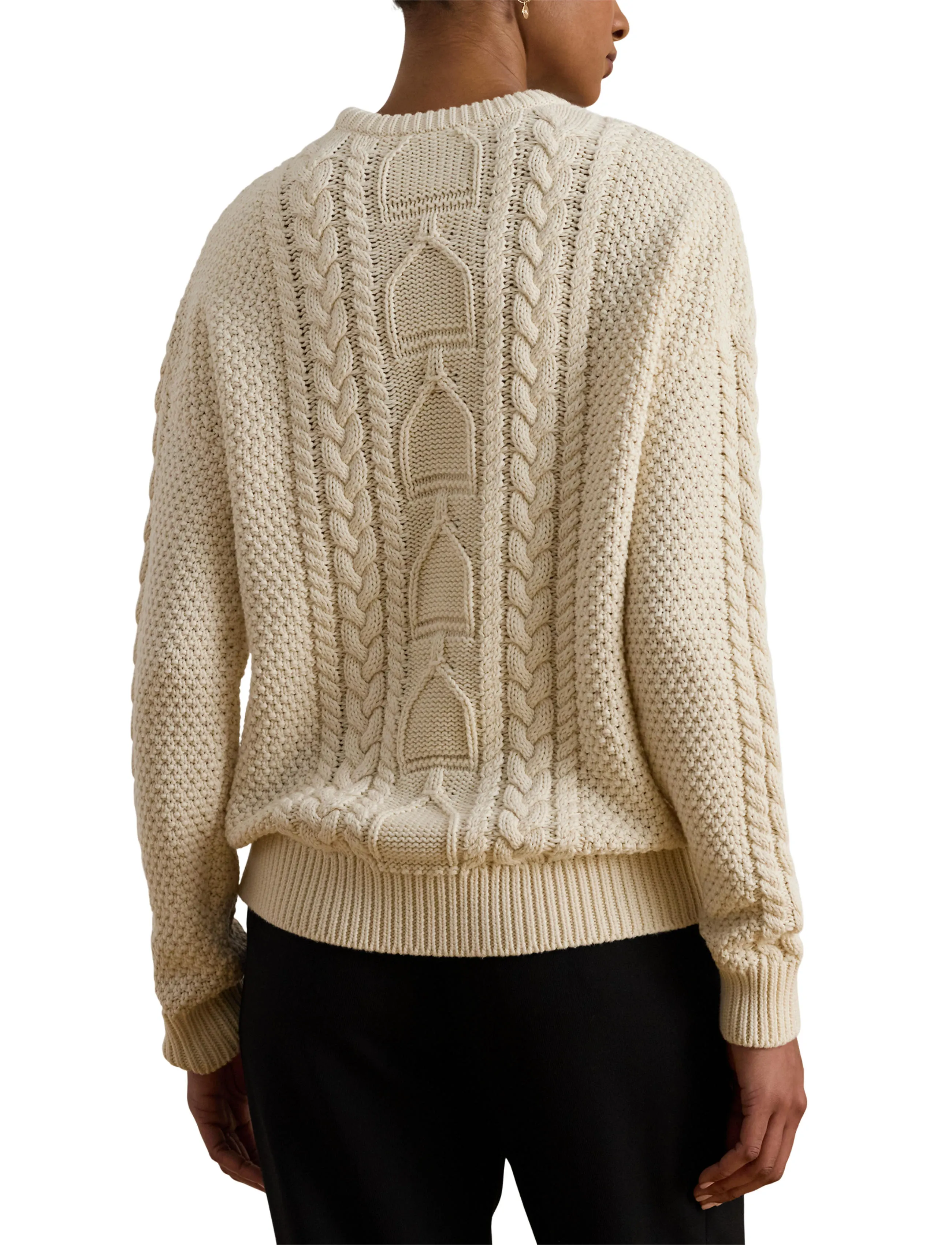 Lauren Ralph Lauren - Cable-Knit Cotton Crewneck Sweater - pullover - mascarpone cream - 5