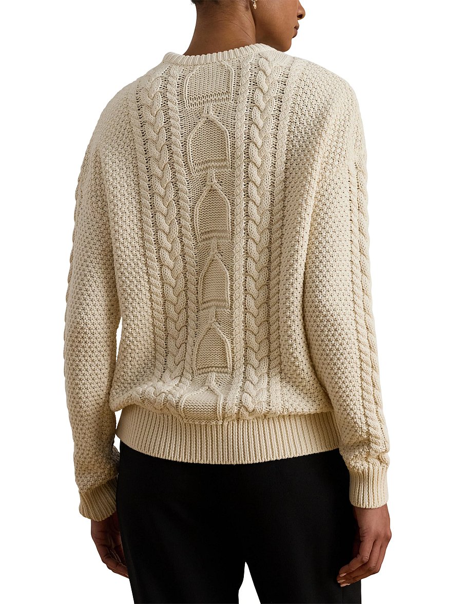 Lauren Ralph Lauren - Cable-Knit Cotton Crewneck Sweater - pullover - mascarpone cream - 5