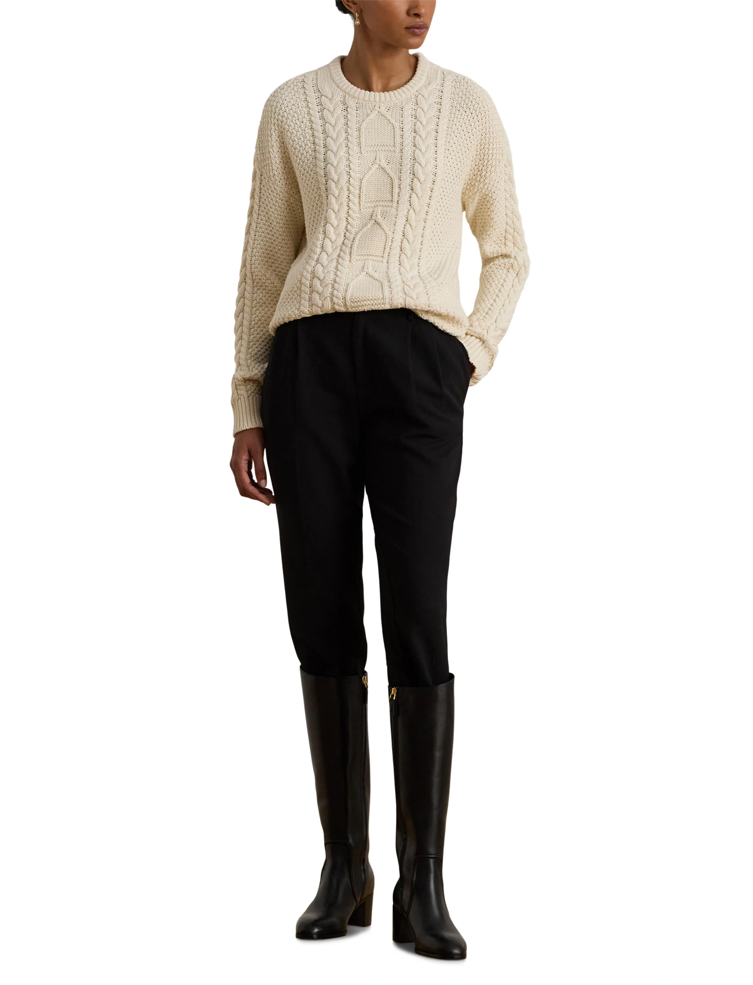 Lauren Ralph Lauren Cable-Knit Cotton Crewneck Sweater - Naistele - MASCARPONE CREAM / cream