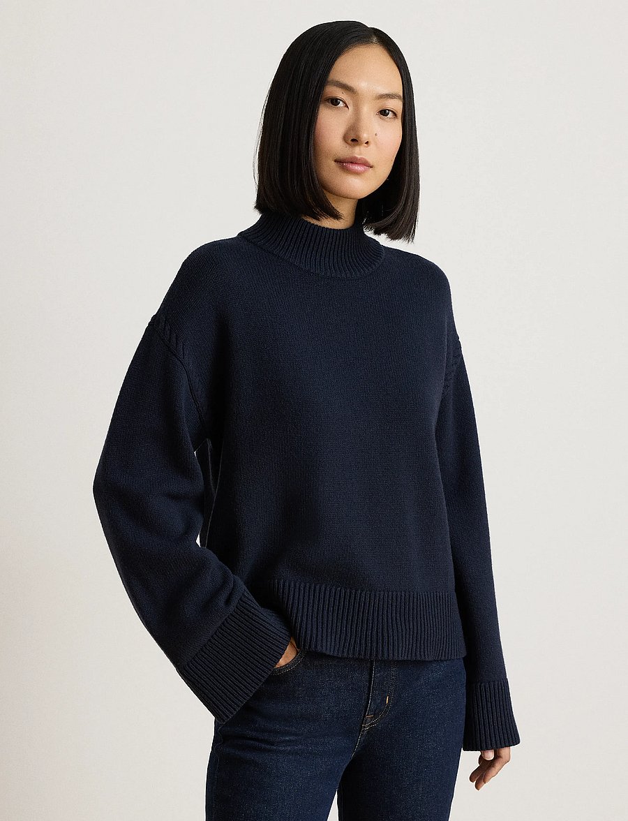 Lauren Ralph Lauren - Wool-Blend Mockneck Sweater - stickade tröjor - lauren navy - 0