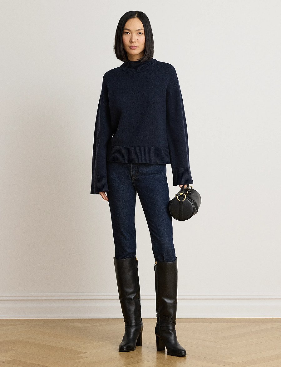 Lauren Ralph Lauren - Wool-Blend Mockneck Sweater - stickade tröjor - lauren navy - 4