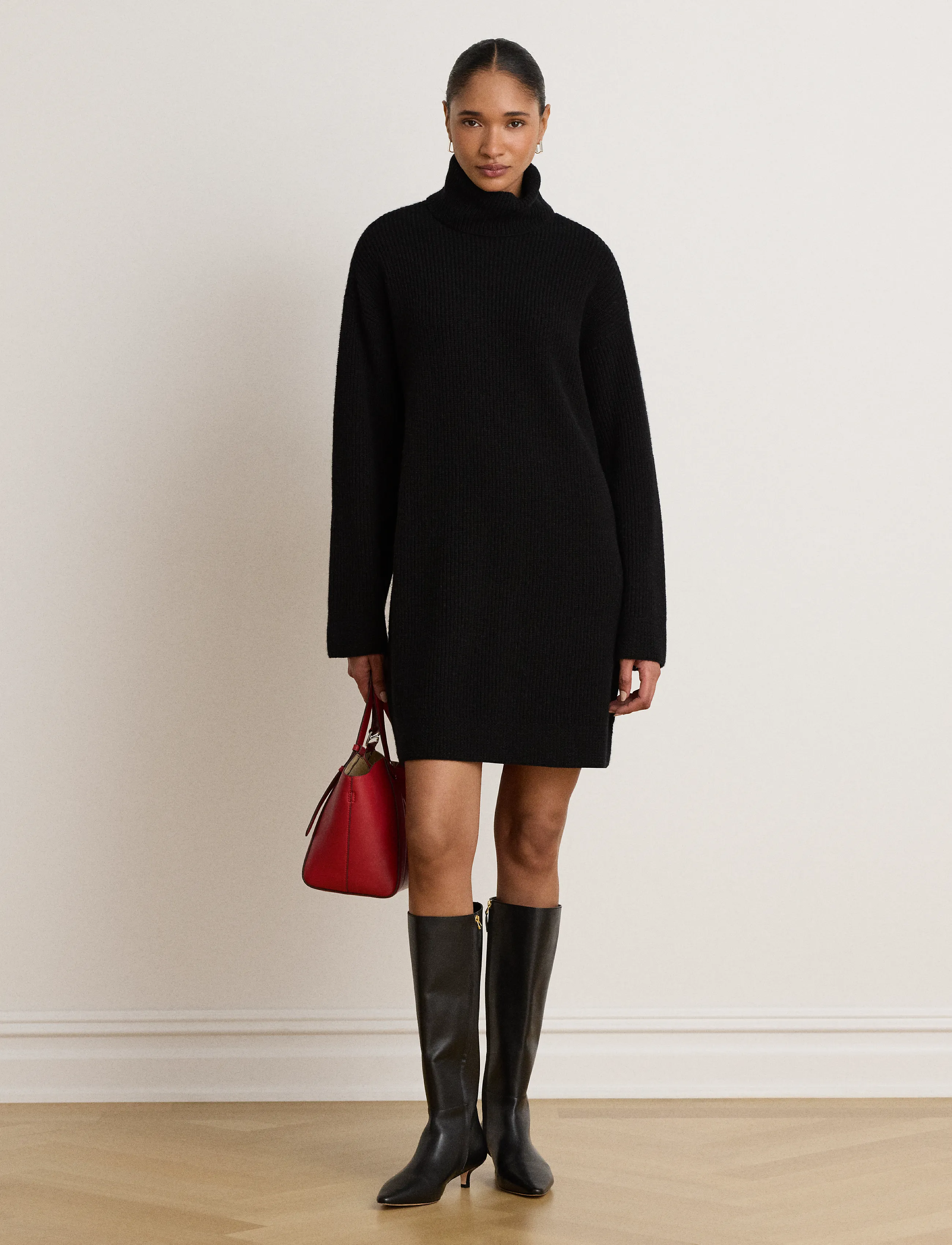 Lauren Ralph Lauren WOOL CASHMERE-LS DRESS - Stickade klänningar - BLACK / black