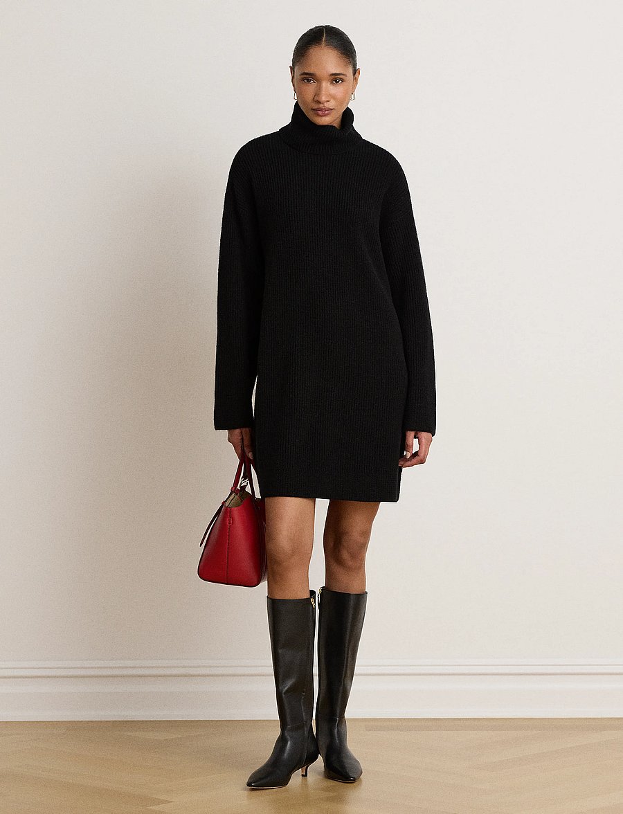 Lauren Ralph Lauren - WOOL CASHMERE-LS DRESS - kaschmir - black - 0