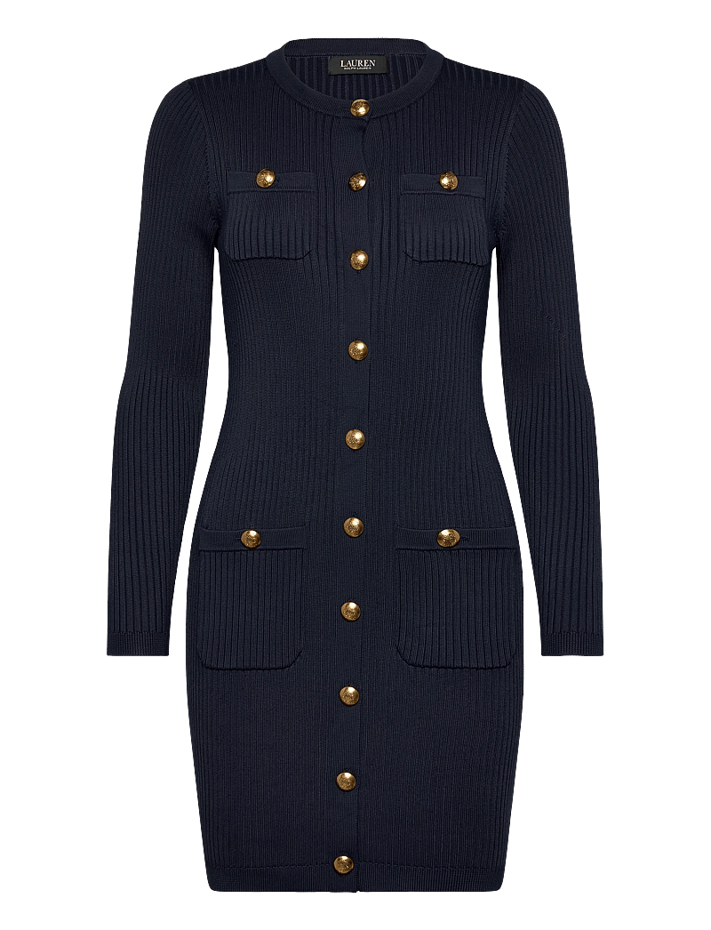 Lauren Ralph Lauren - Button-Trim Rib-Knit Sweater Dress - knitted dresses - lauren navy - 1