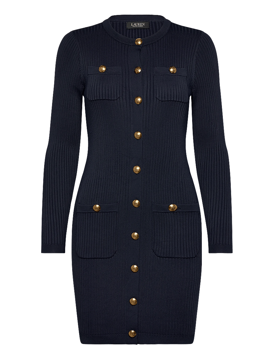 Lauren Ralph Lauren - Button-Trim Rib-Knit Sweater Dress - knitted dresses - lauren navy - 1