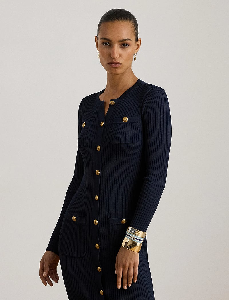 Lauren Ralph Lauren - Button-Trim Rib-Knit Sweater Dress - knitted dresses - lauren navy - 0