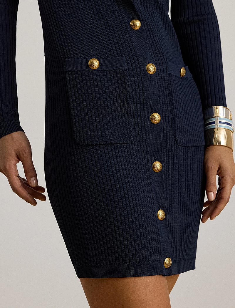 Lauren Ralph Lauren - Button-Trim Rib-Knit Sweater Dress - knitted dresses - lauren navy - 4