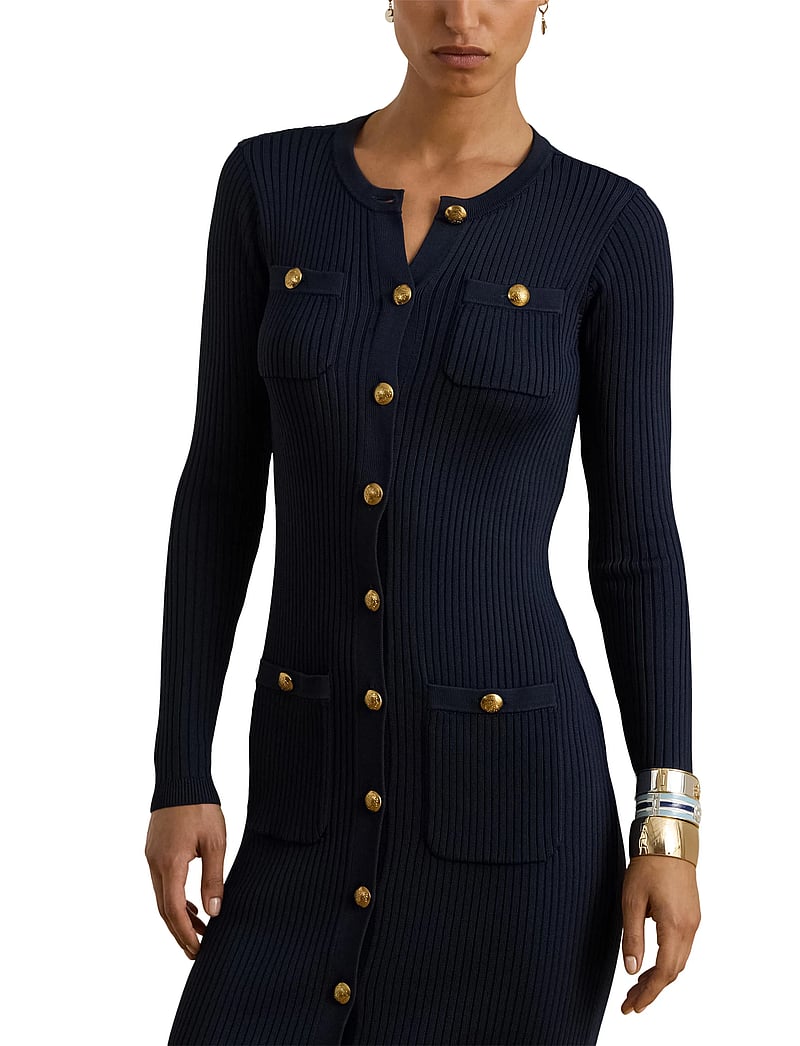 Lauren Ralph Lauren - Button-Trim Rib-Knit Sweater Dress - knitted dresses - lauren navy - 5
