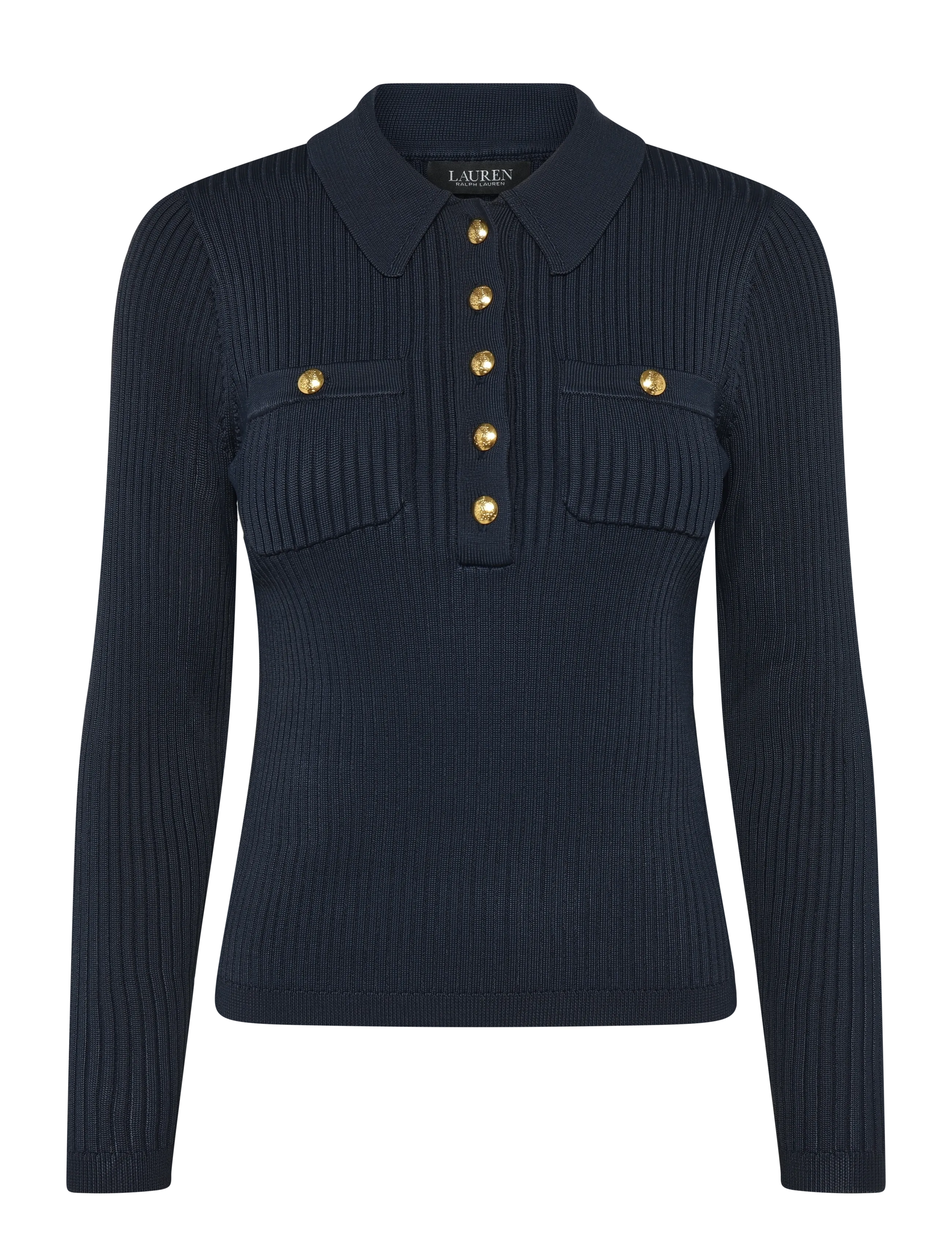 Lauren Ralph Rib-Knit Long-Sleeve Polo Sweater, XS, T-shirts & Oberteile, Marineblau - Long-sleeved, Frauen