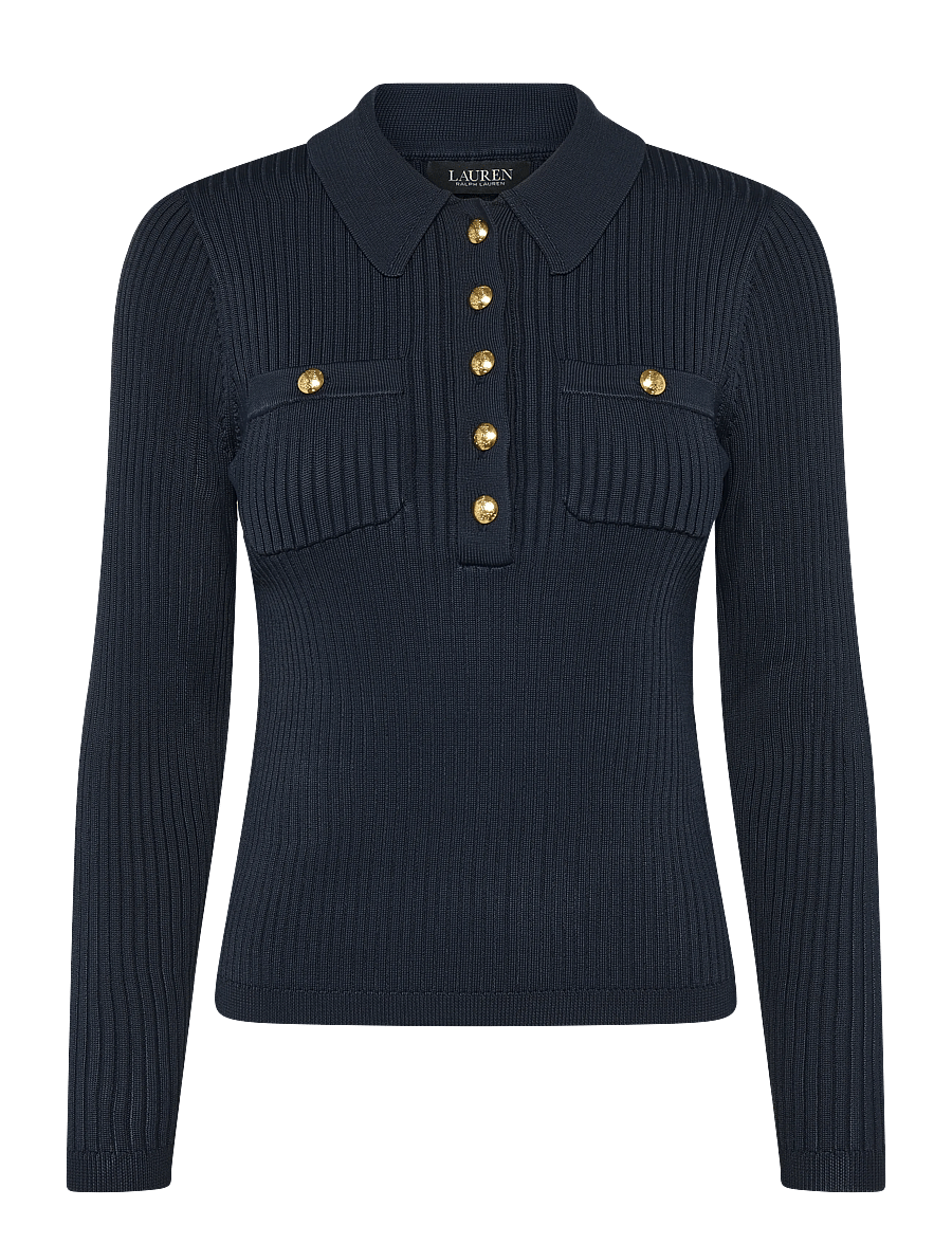 Lauren Ralph Lauren - Rib-Knit Long-Sleeve Polo Sweater - langärmlige tops - lauren navy - 0