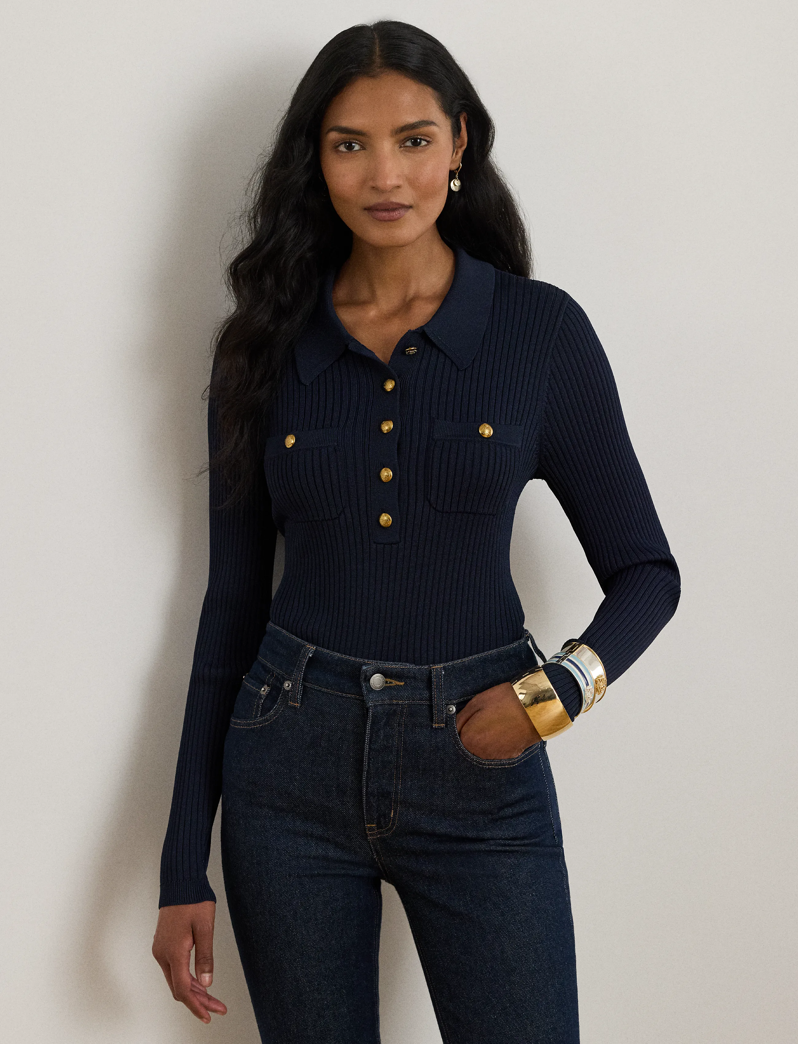Lauren Ralph Lauren - MATTE RAYON NYLON-LS SWEATER - lauren navy - 1