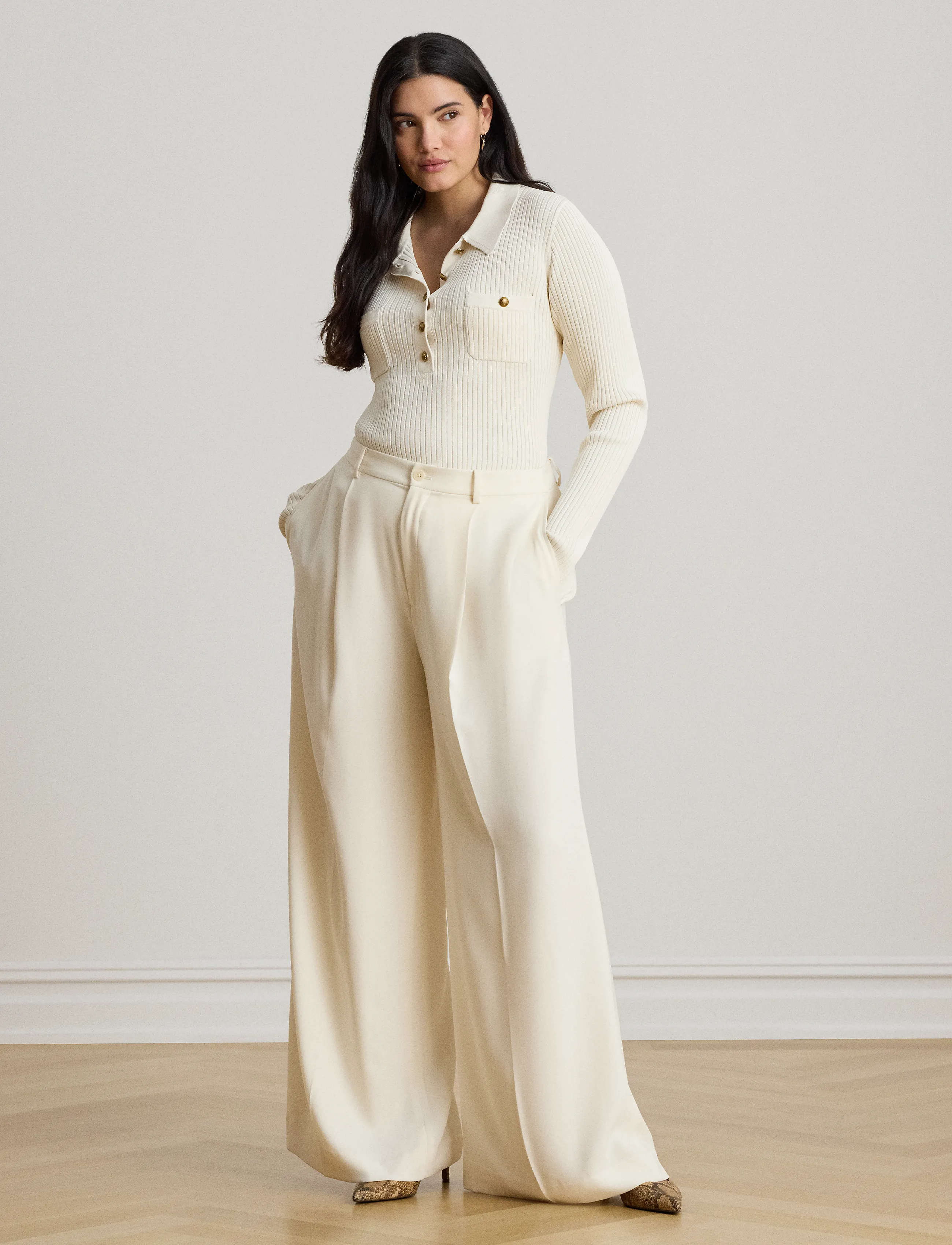 Lauren Ralph Lauren - MATTE RAYON NYLON-LS SWEATER - langærmede toppe - mascarpone cream - 3