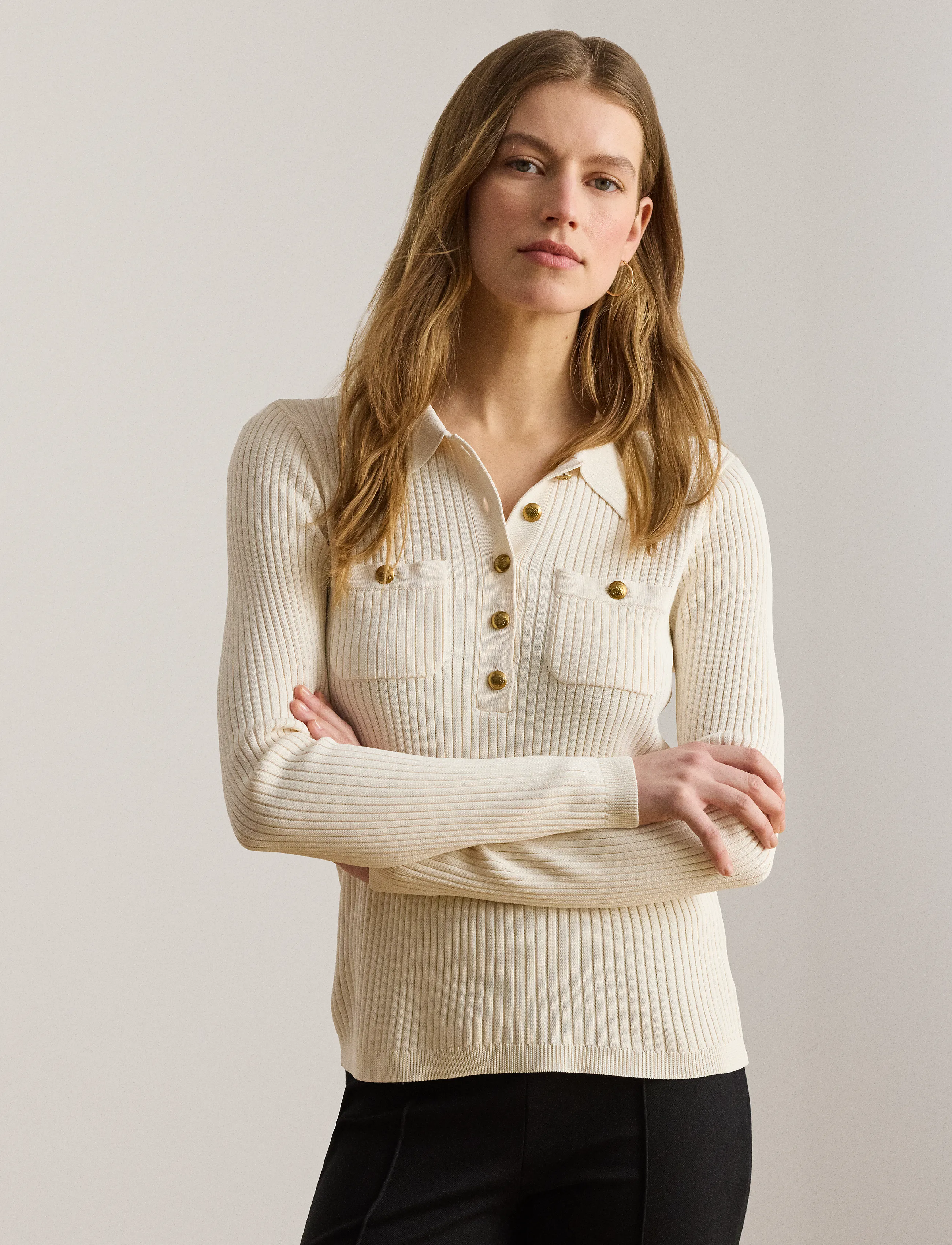 Lauren Ralph Lauren Rib-Knit Long-Sleeve Polo Sweater stickade tröjor dam – bild 8