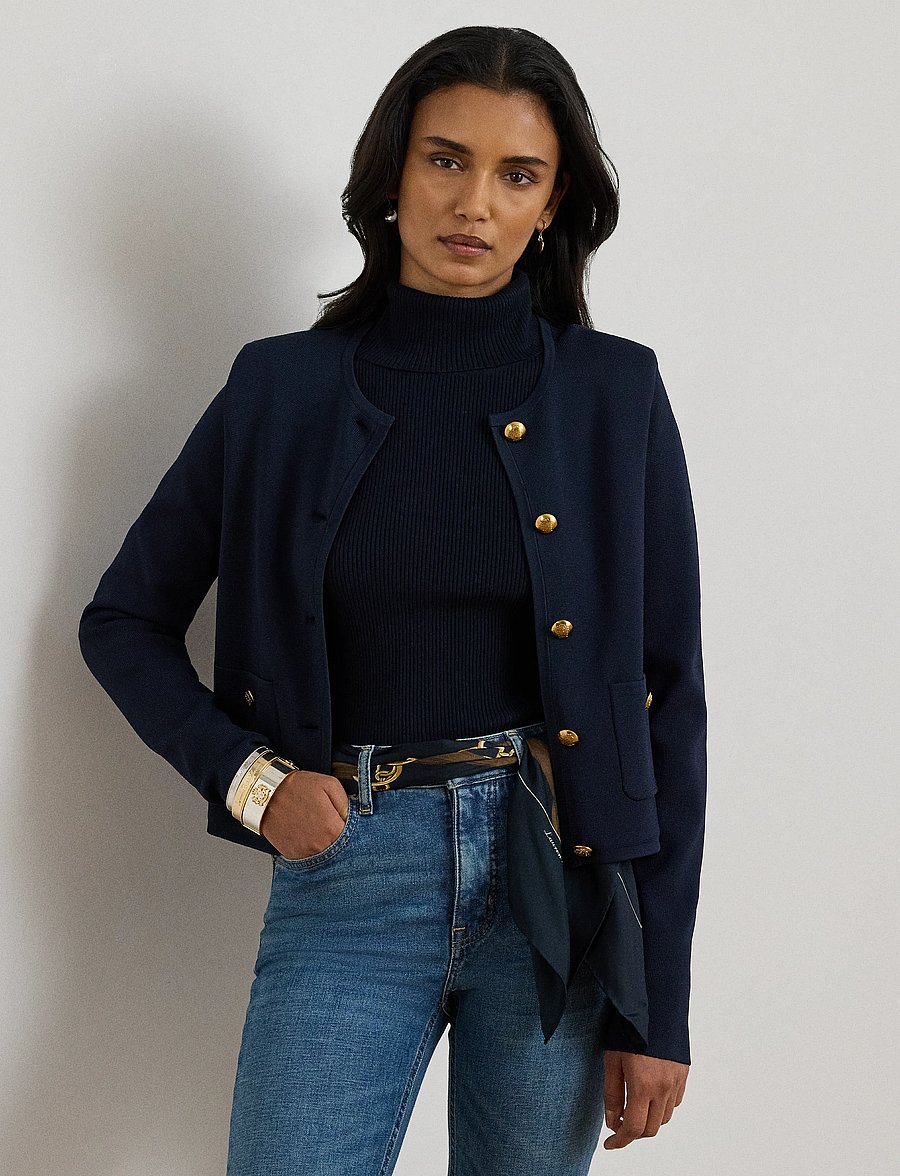 Lauren Ralph Lauren - Cropped Crewneck Sweater Jacket - frühlingsjacken - lauren navy - 2