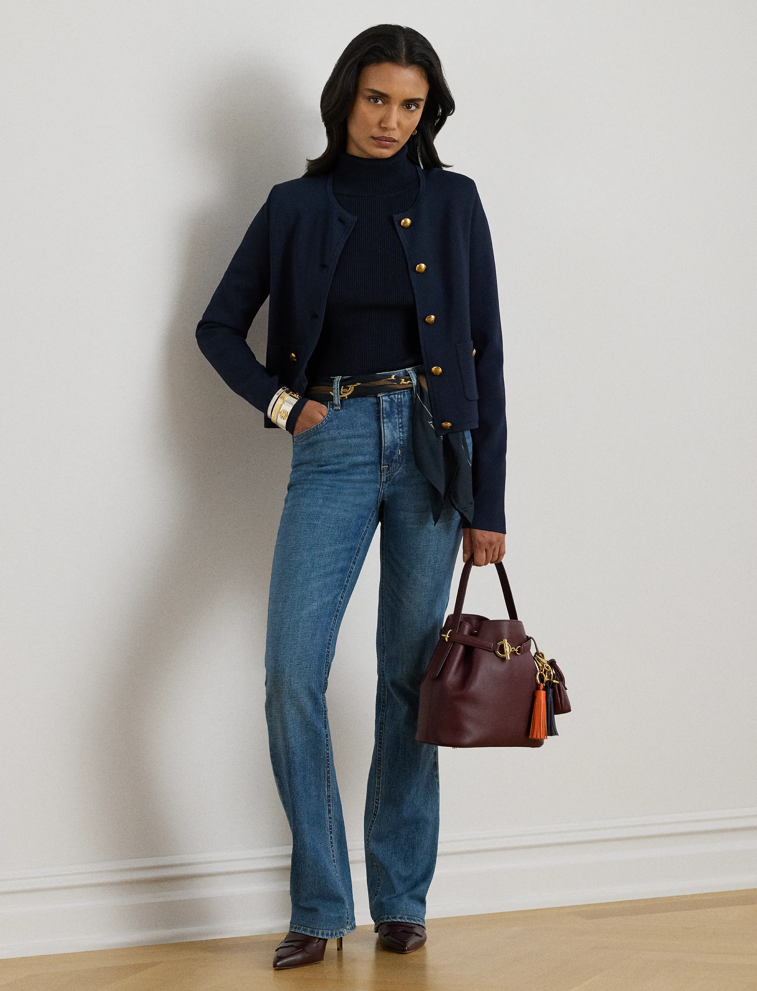 Lauren Ralph Lauren - Cropped Crewneck Sweater Jacket - lauren navy - 3