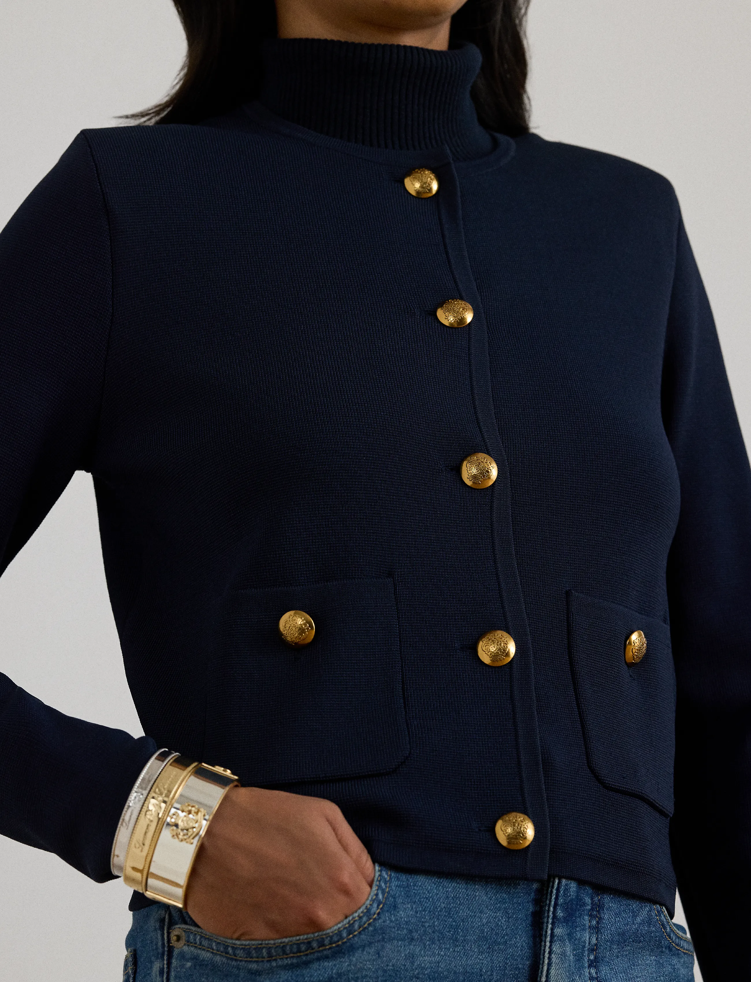 Lauren Ralph Lauren - Cropped Crewneck Sweater Jacket - lauren navy - 4